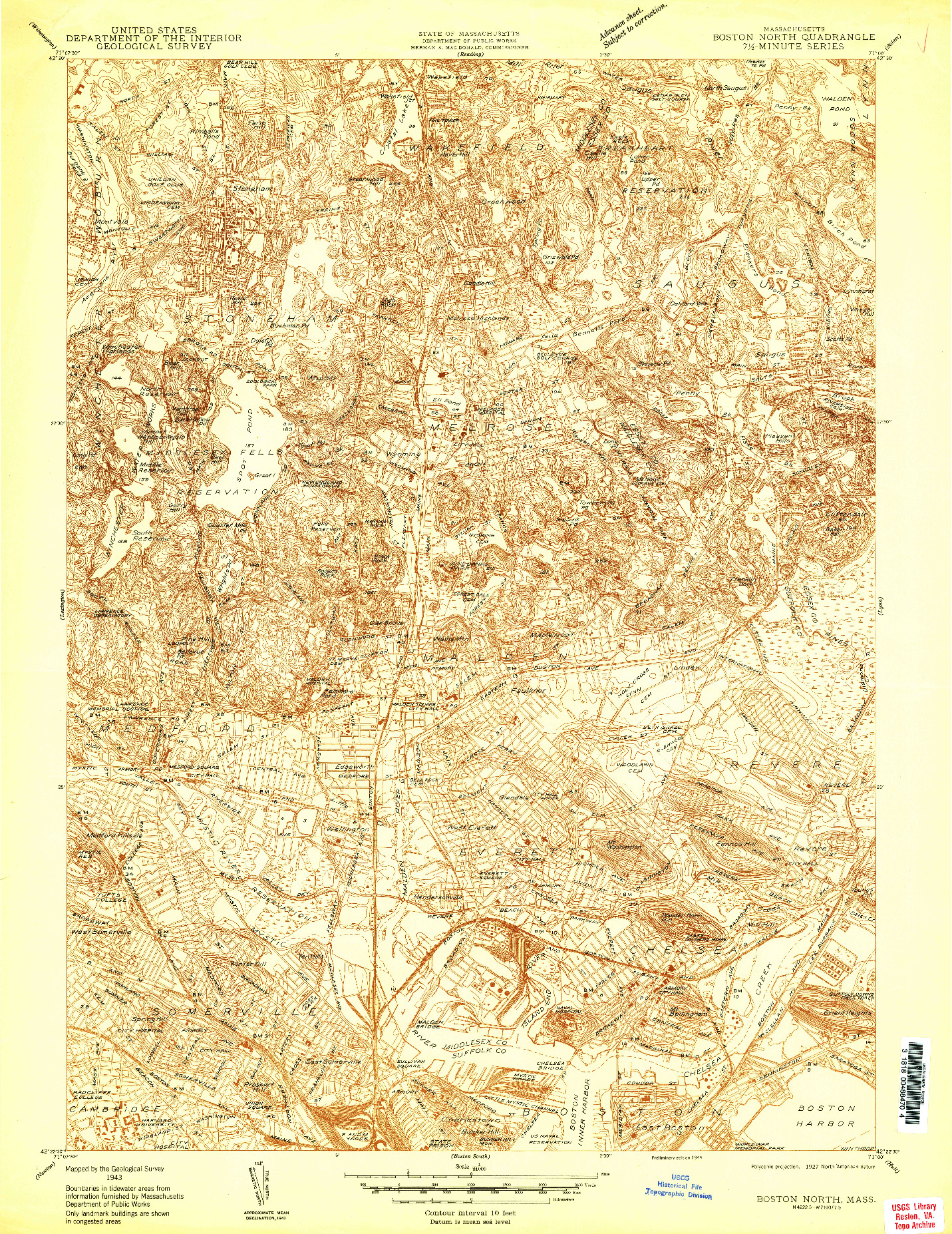 USGS 1:24000-SCALE QUADRANGLE FOR BOSTON NORTH, MA 1943