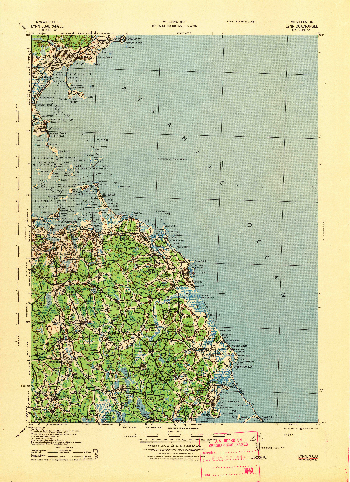 USGS 1:25000-SCALE QUADRANGLE FOR LYNN, MA 1943