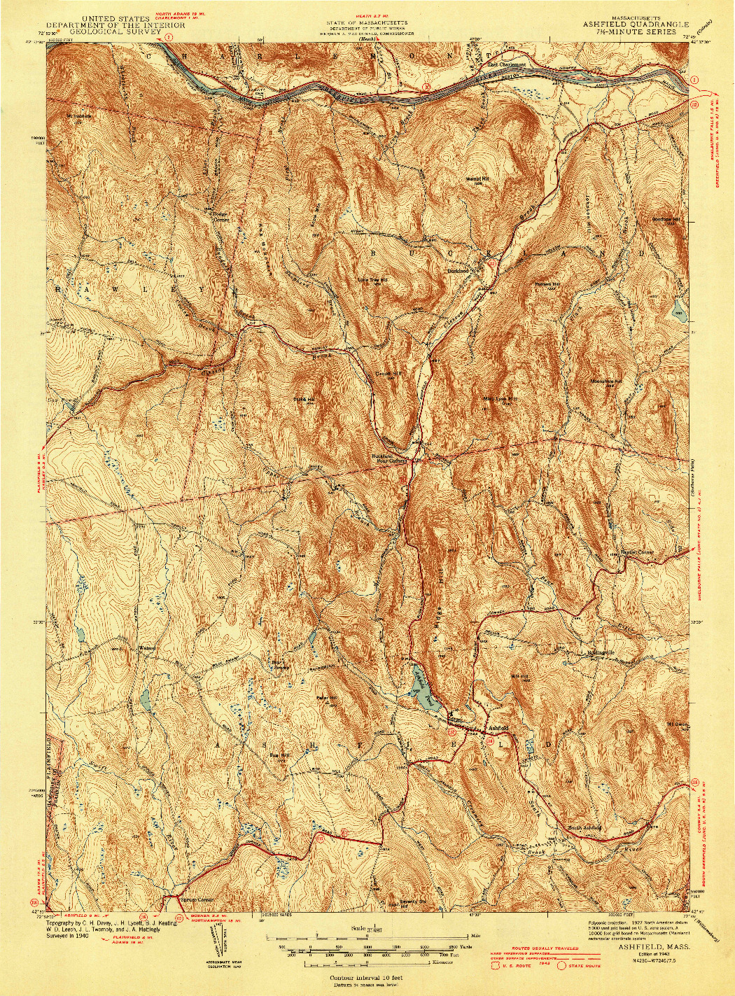 USGS 1:31680-SCALE QUADRANGLE FOR ASHFIELD, MA 1943