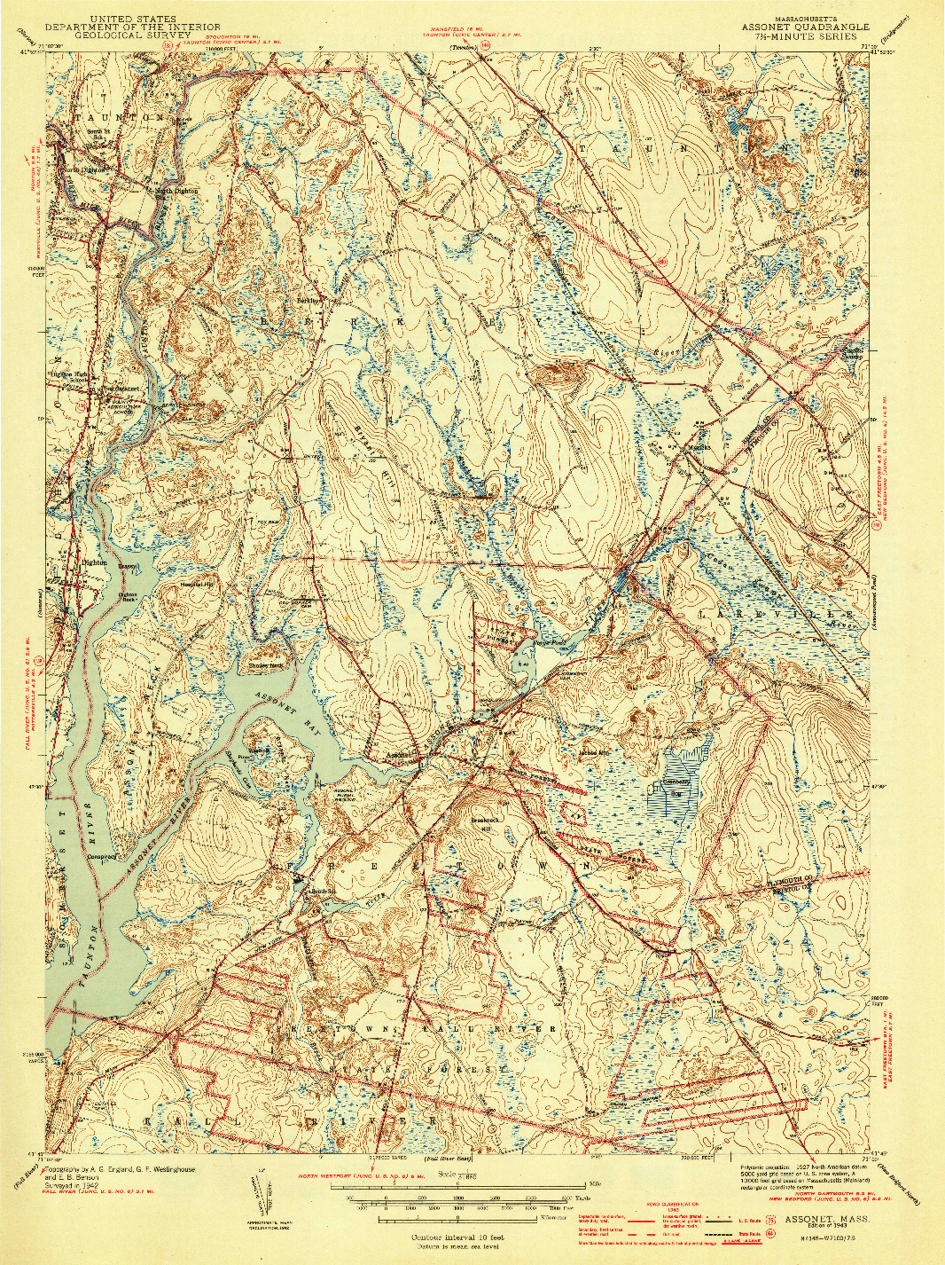 USGS 1:31680-SCALE QUADRANGLE FOR ASSONET, MA 1943