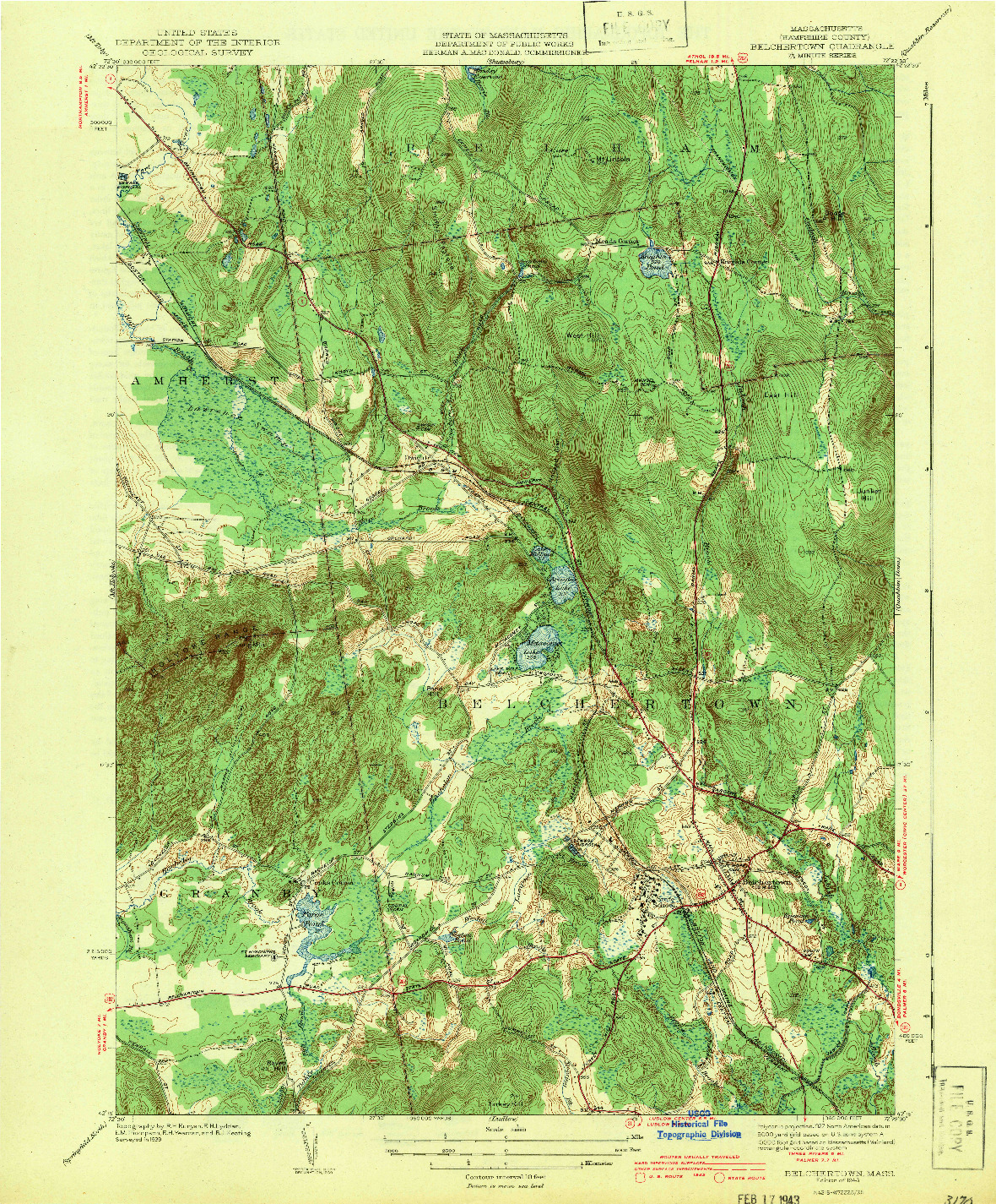 USGS 1:31680-SCALE QUADRANGLE FOR BELCHERTOWN, MA 1943
