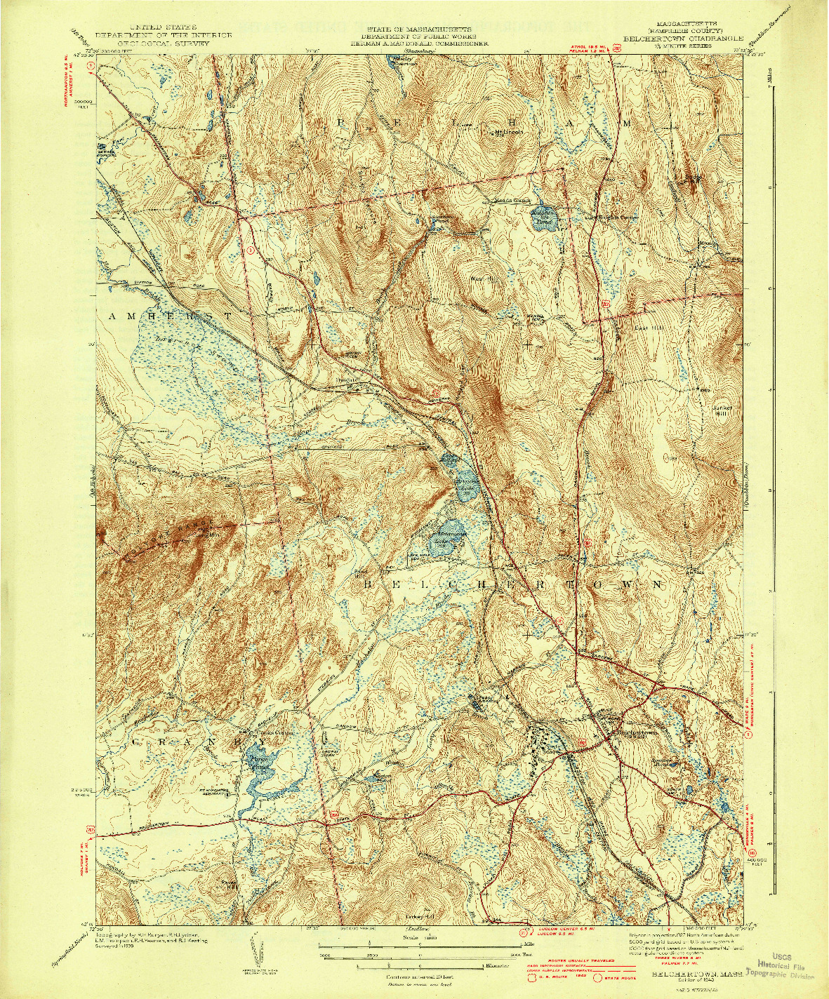 USGS 1:31680-SCALE QUADRANGLE FOR BELCHERTOWN, MA 1943