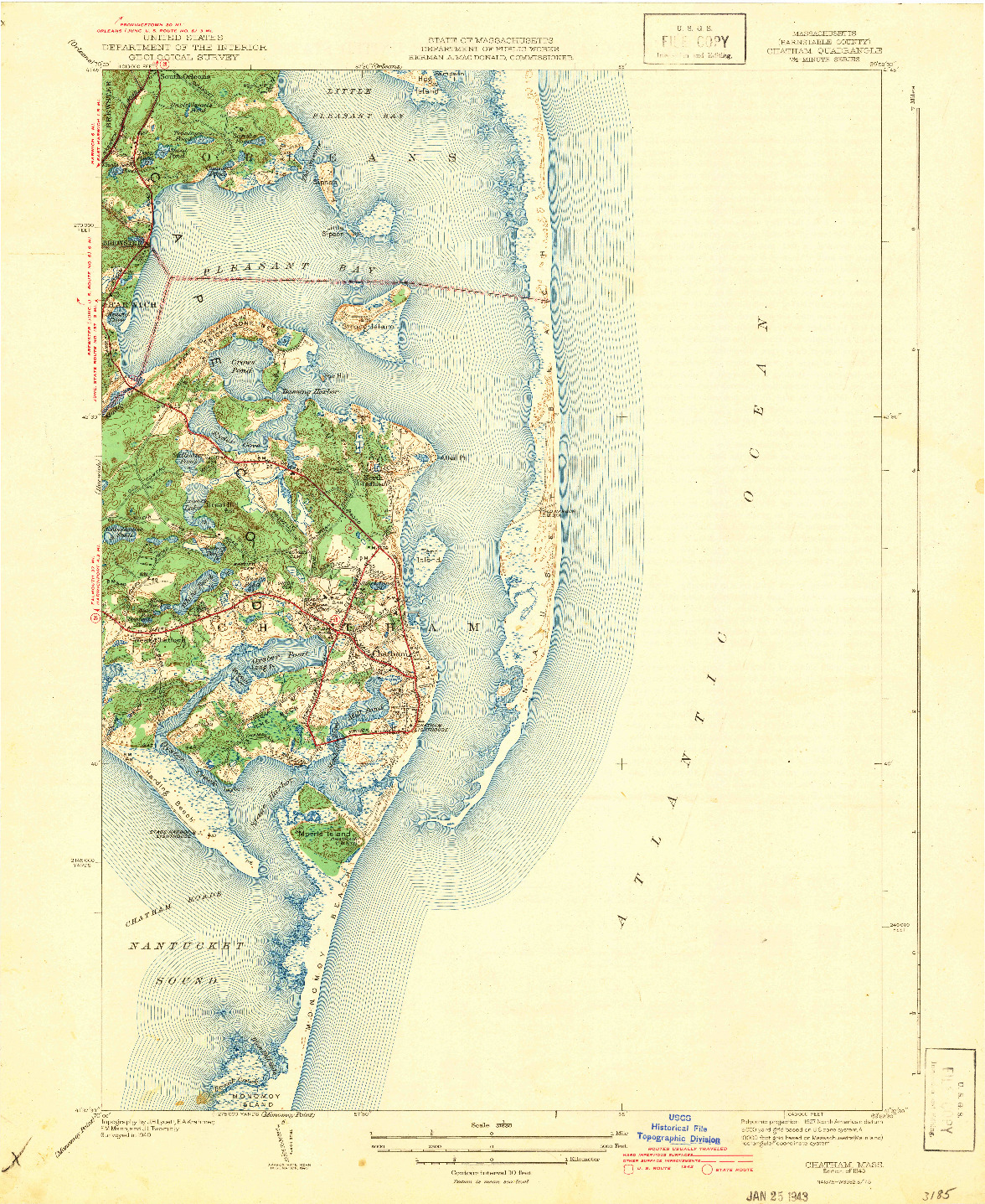 USGS 1:31680-SCALE QUADRANGLE FOR CHATHAM, MA 1943