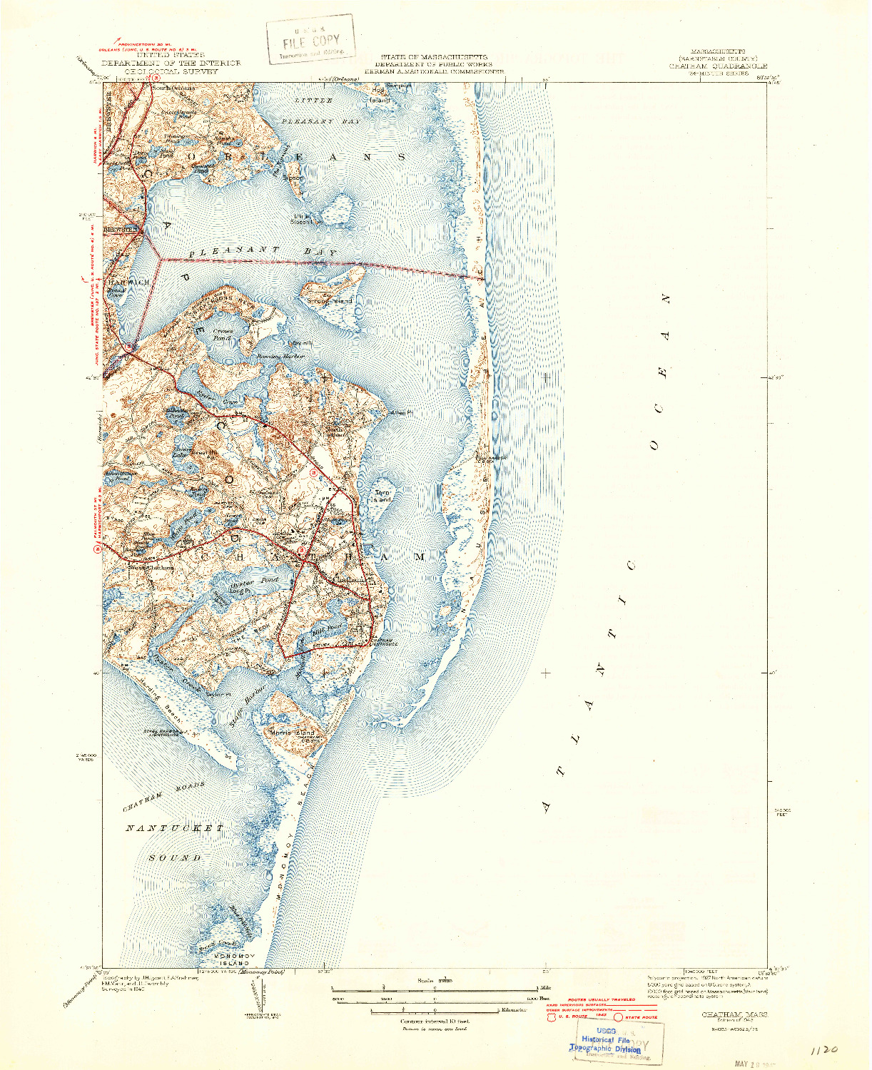 USGS 1:31680-SCALE QUADRANGLE FOR CHATHAM, MA 1943