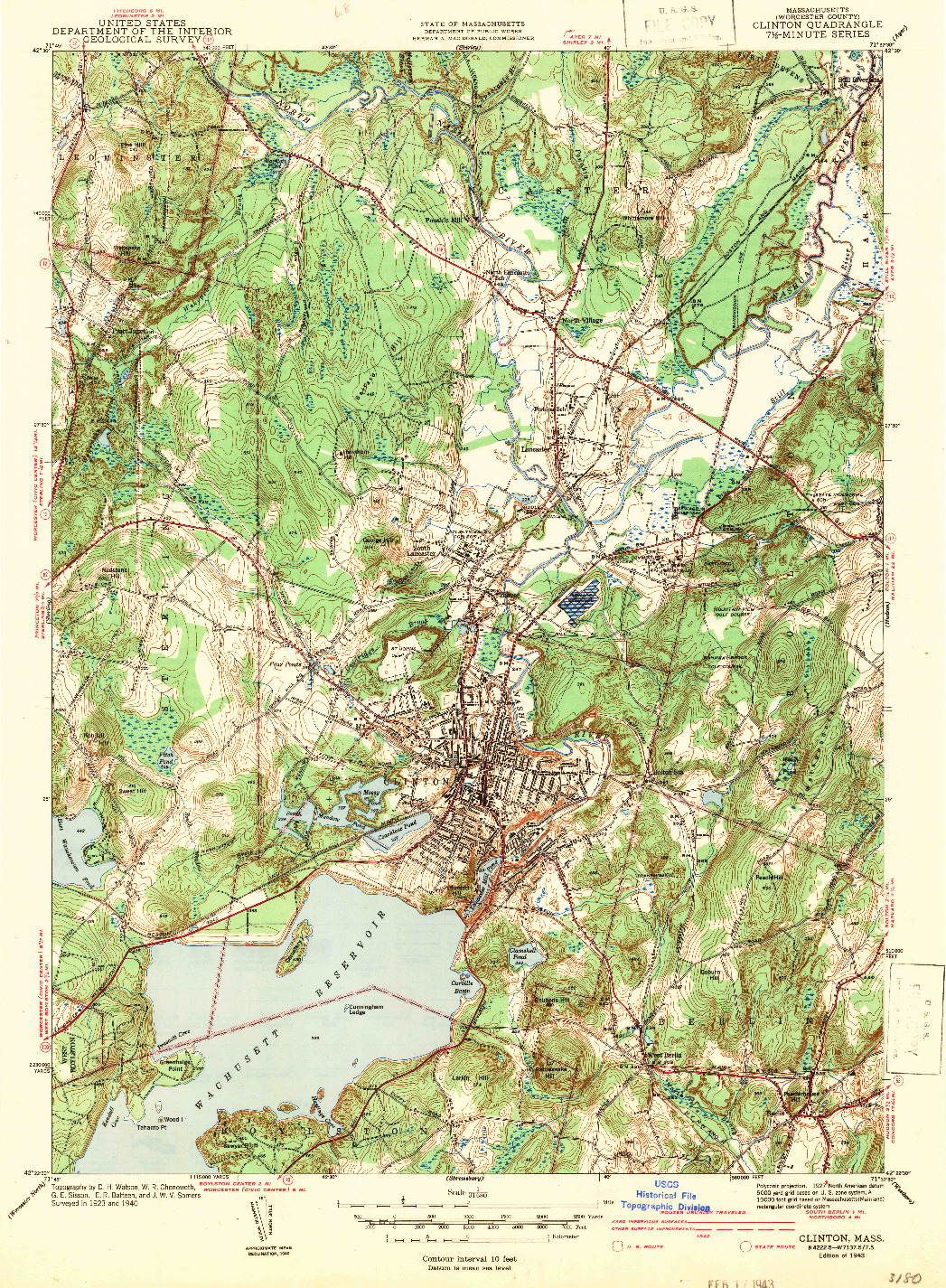 USGS 1:31680-SCALE QUADRANGLE FOR CLINTON, MA 1943