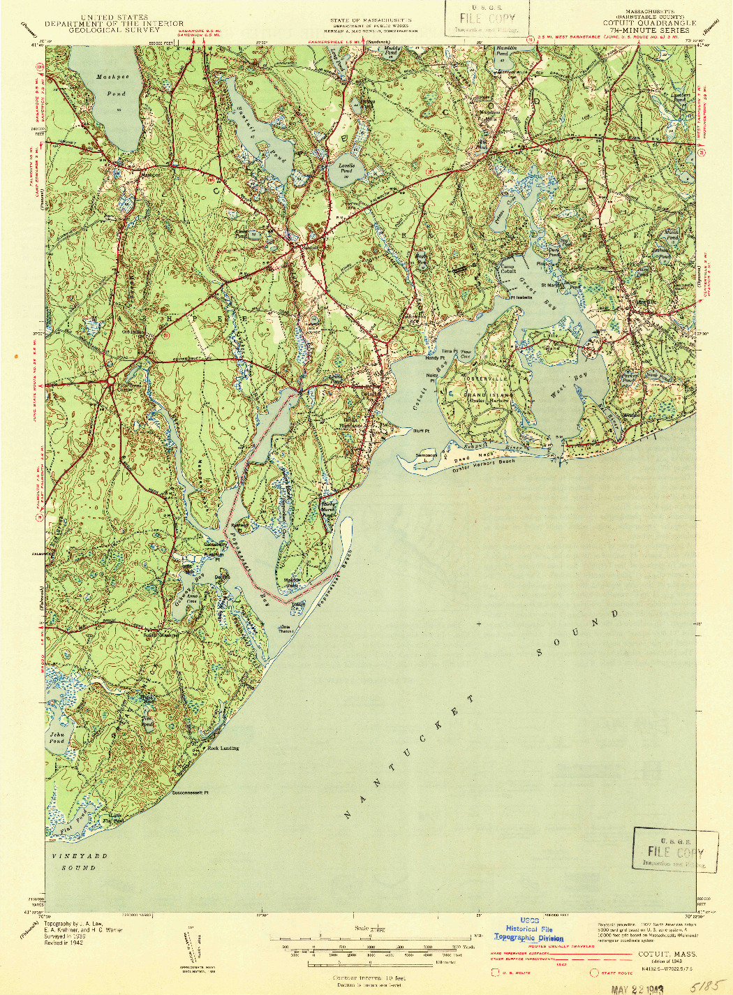 USGS 1:31680-SCALE QUADRANGLE FOR COTUIT, MA 1943