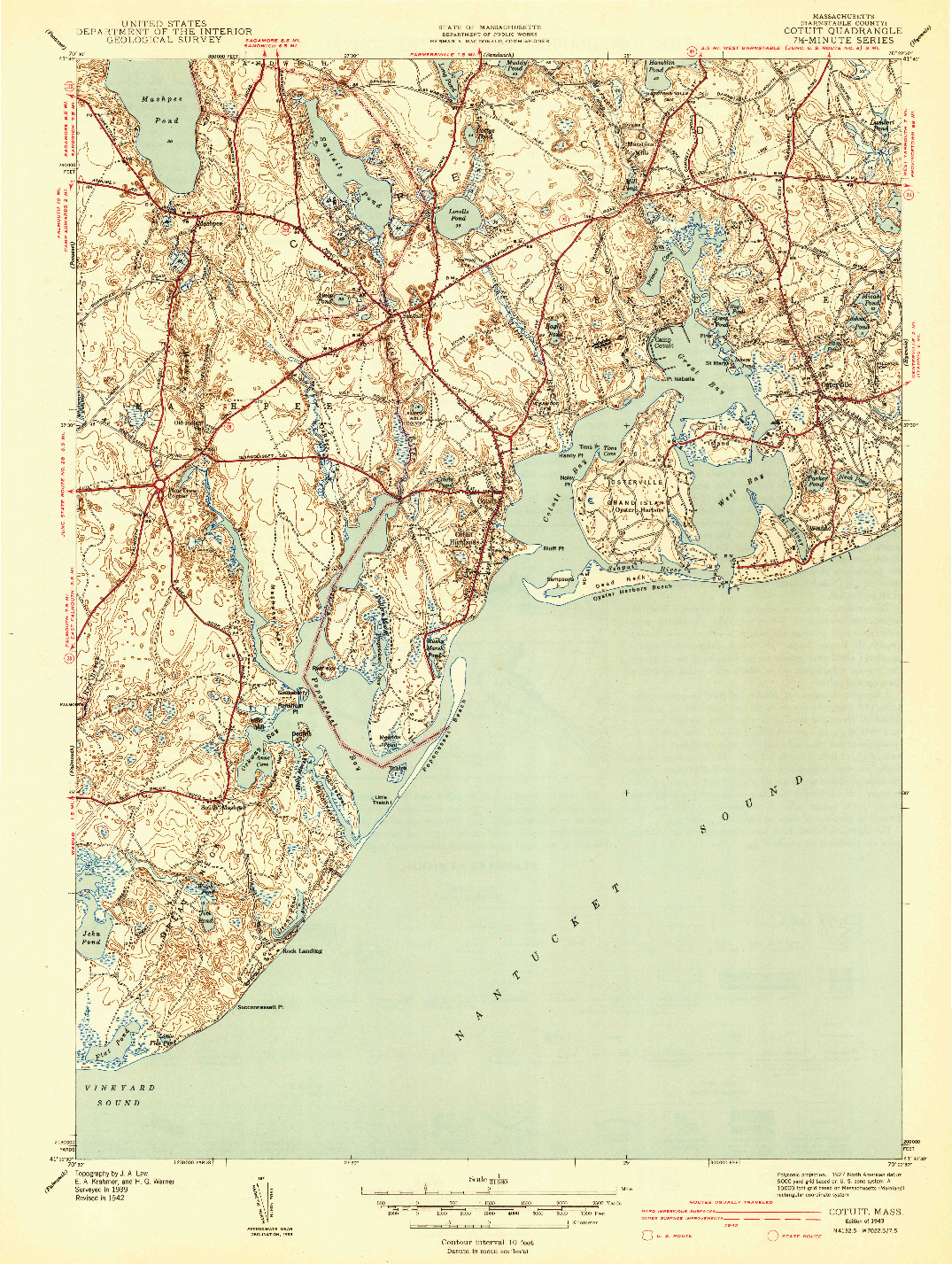 USGS 1:31680-SCALE QUADRANGLE FOR COTUIT, MA 1943