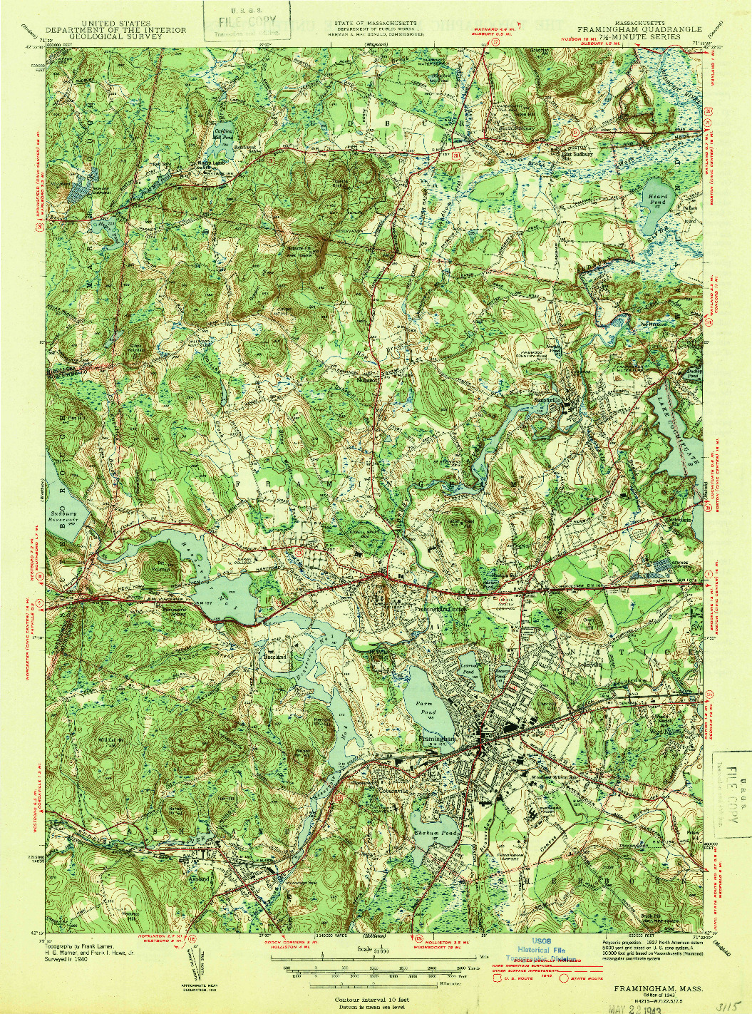 USGS 1:31680-SCALE QUADRANGLE FOR FRAMINGHAM, MA 1943