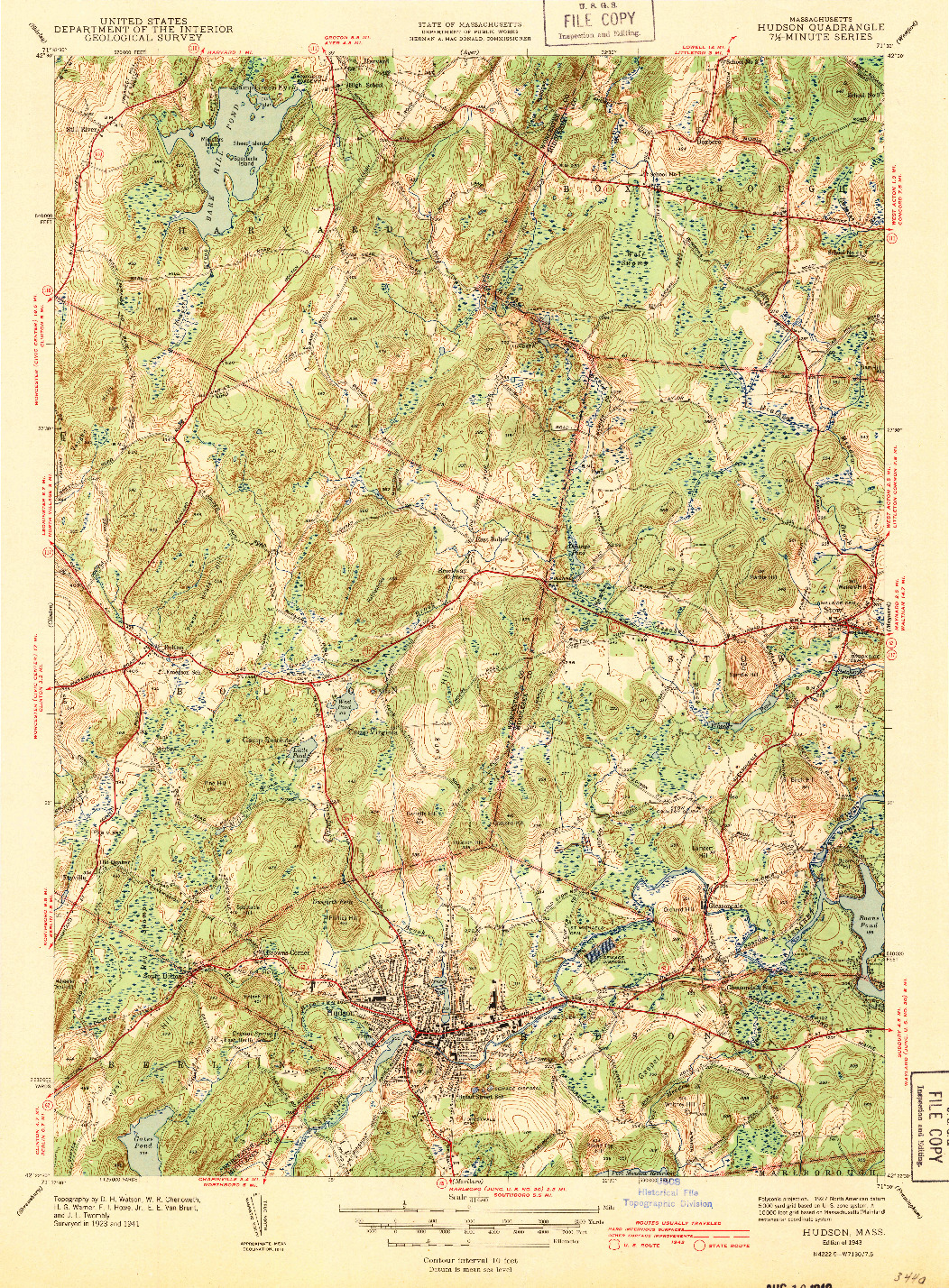 USGS 1:31680-SCALE QUADRANGLE FOR HUDSON, MA 1943