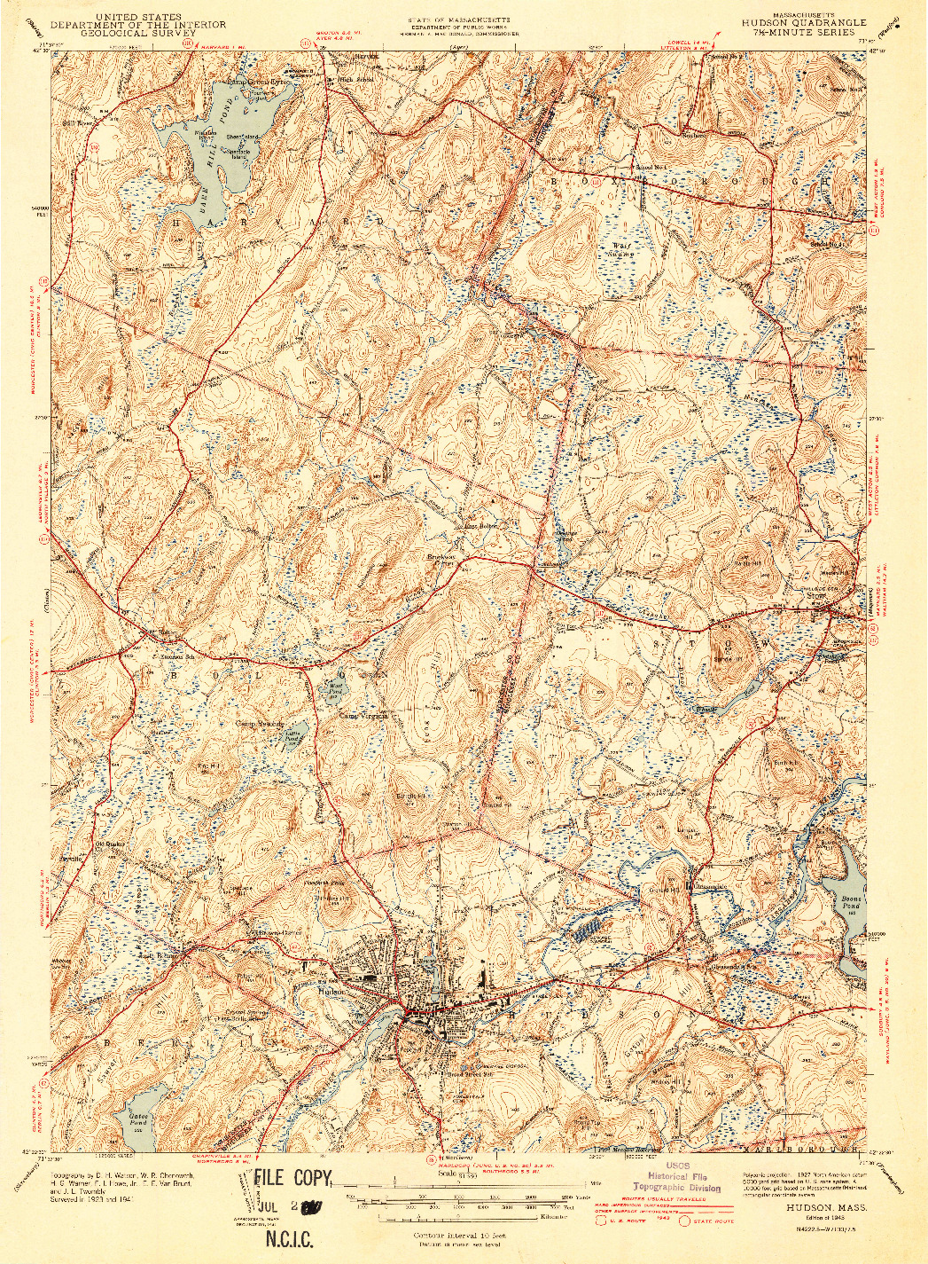 USGS 1:31680-SCALE QUADRANGLE FOR HUDSON, MA 1943