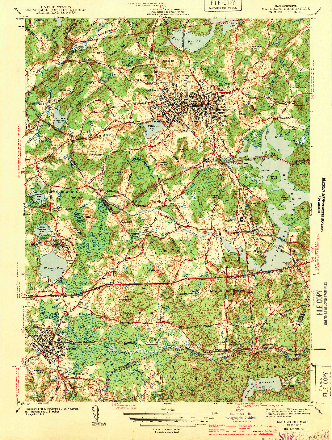 USGS 1:31680-SCALE QUADRANGLE FOR MARLBORO, MA 1943