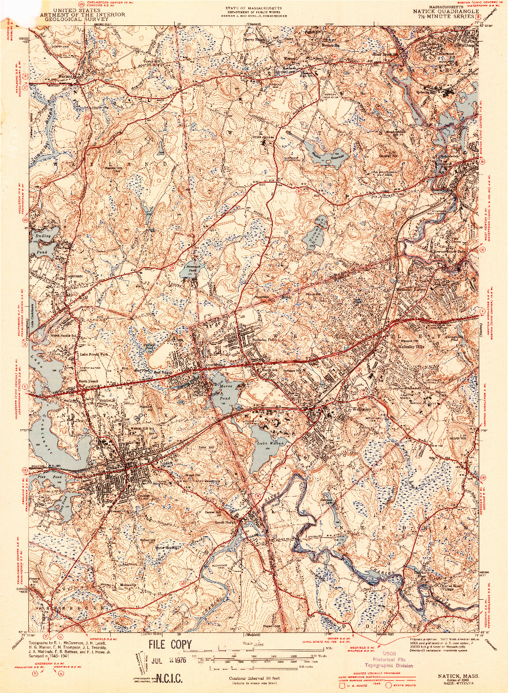 USGS 1:31680-SCALE QUADRANGLE FOR NATICK, MA 1943