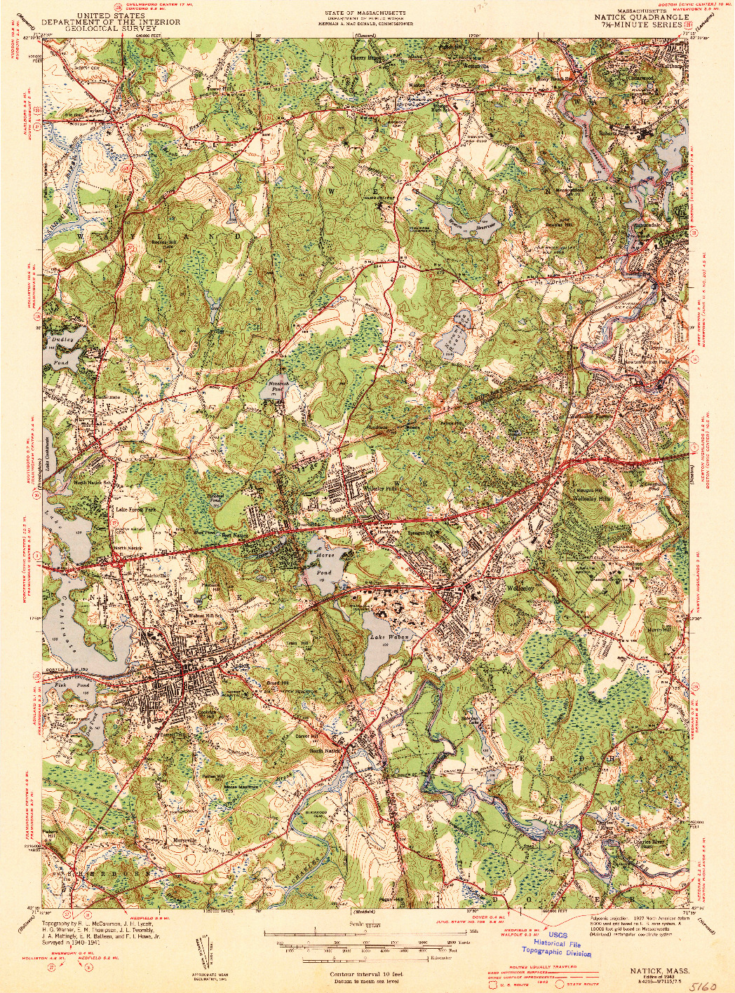 USGS 1:31680-SCALE QUADRANGLE FOR NATICK, MA 1943