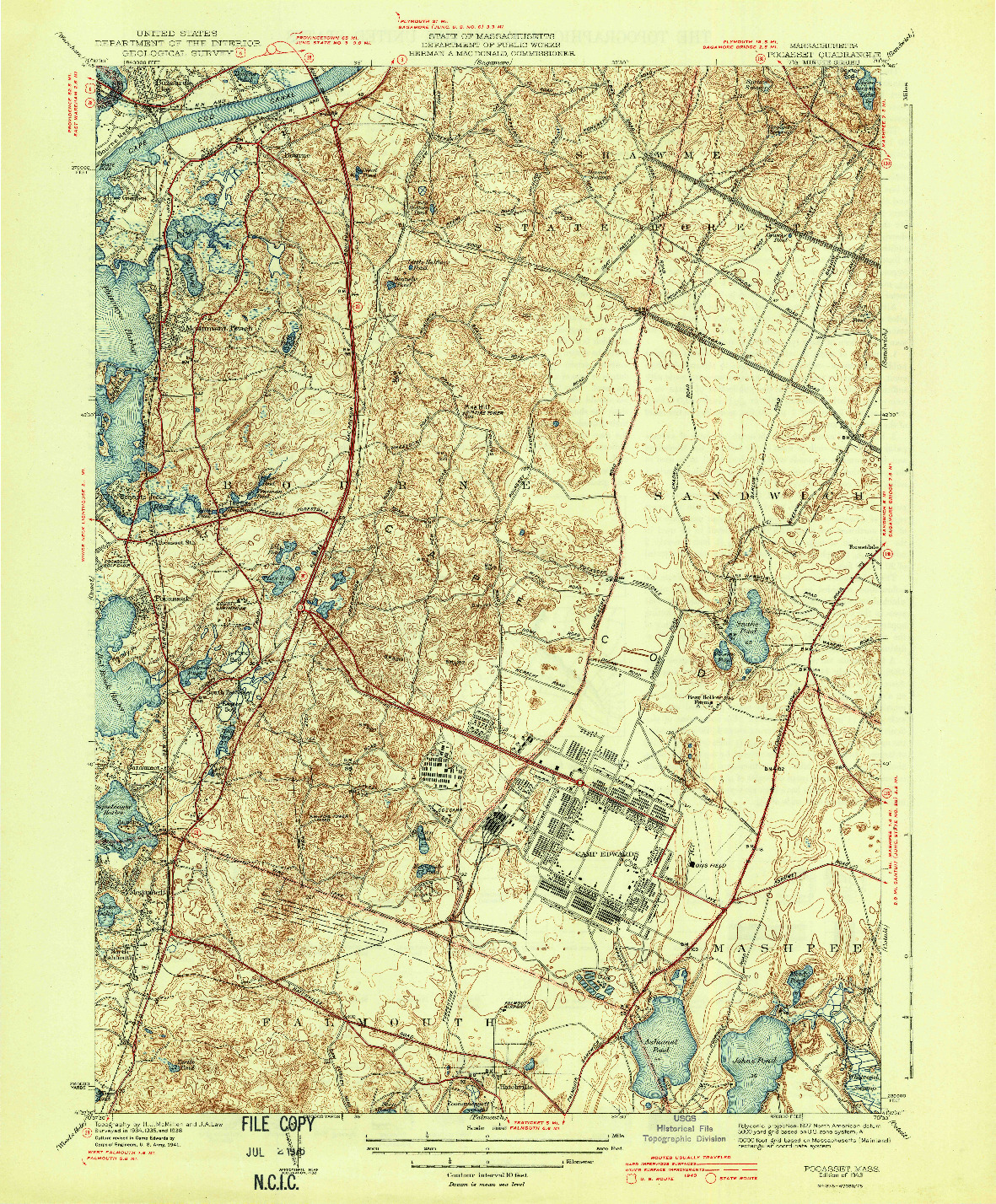USGS 1:31680-SCALE QUADRANGLE FOR POCASSET, MA 1943