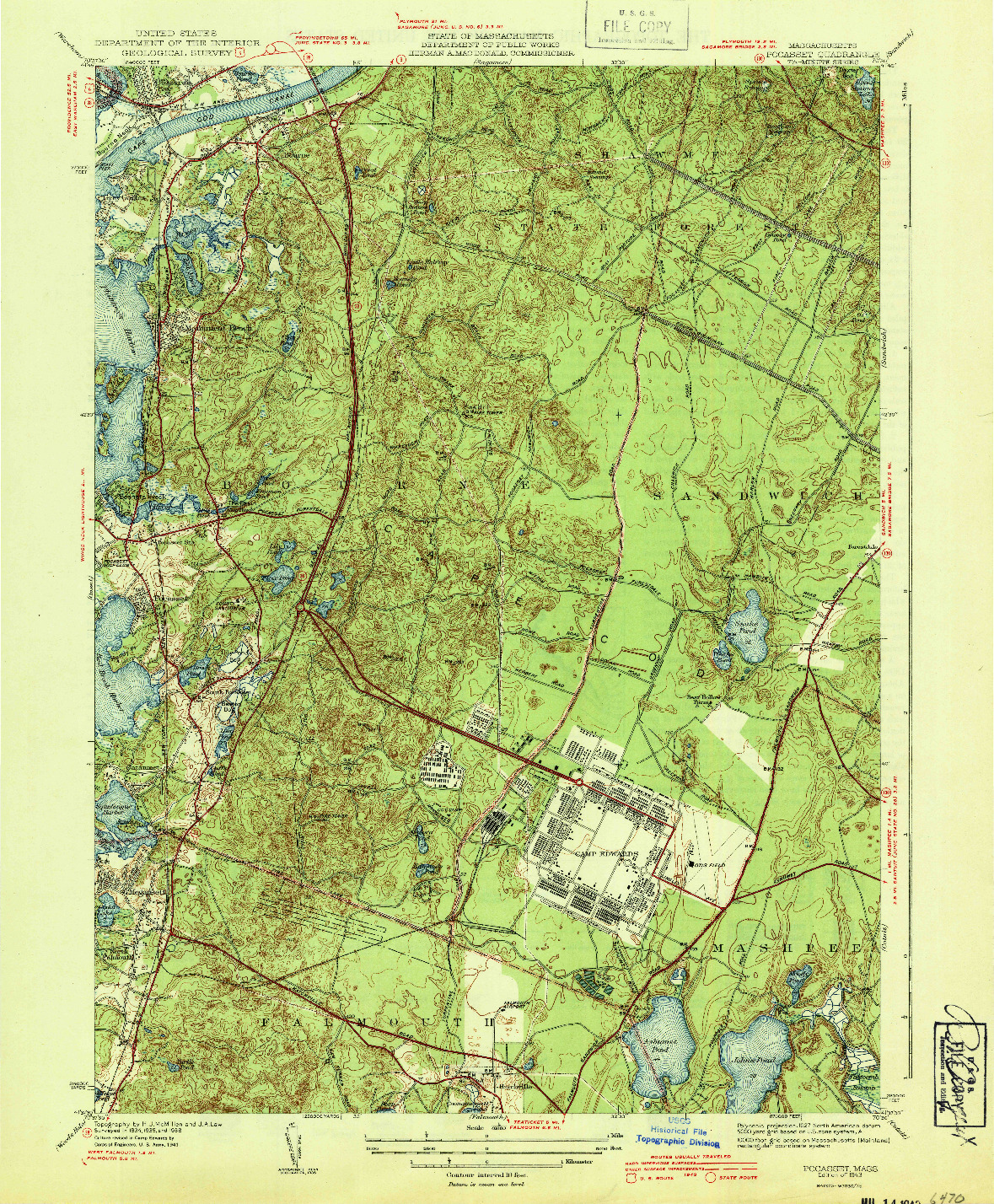 USGS 1:31680-SCALE QUADRANGLE FOR POCASSET, MA 1943
