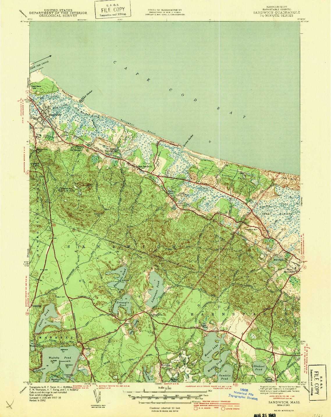 USGS 1:31680-SCALE QUADRANGLE FOR SANDWICH, MA 1943