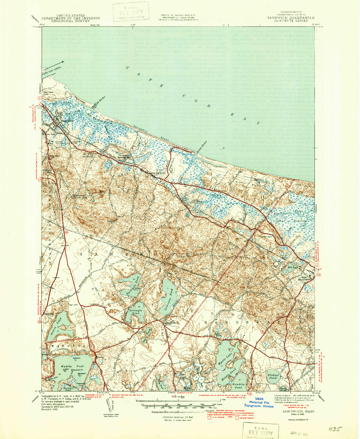 USGS 1:31680-SCALE QUADRANGLE FOR SANDWICH, MA 1943