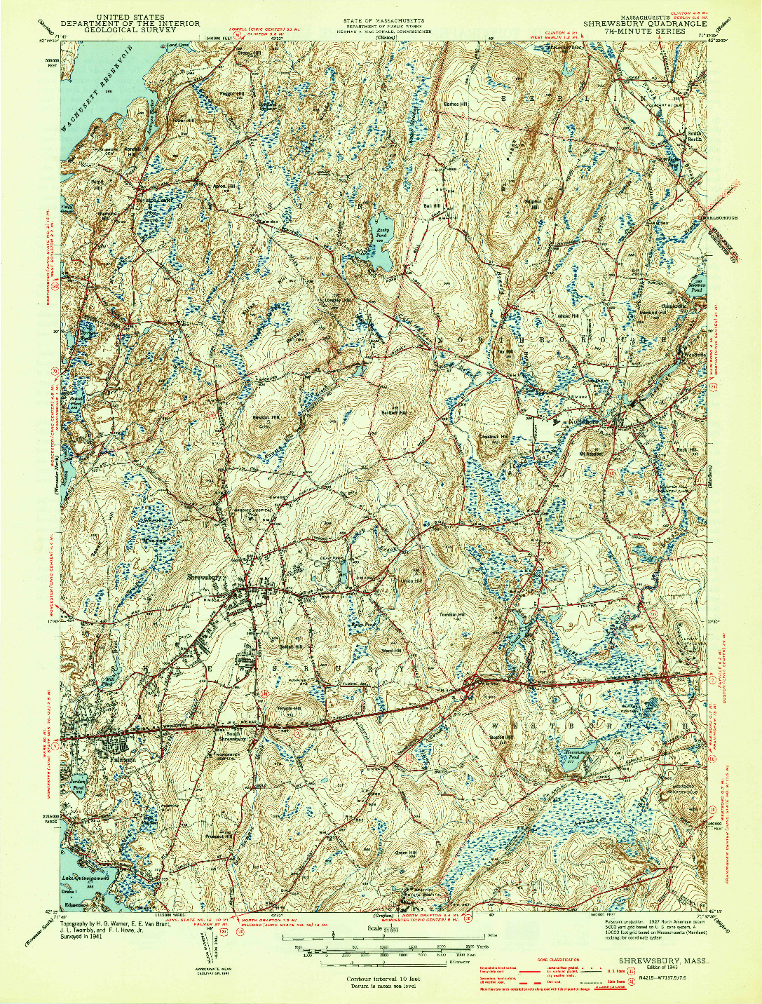USGS 1:31680-SCALE QUADRANGLE FOR SHREWSBURY, MA 1943