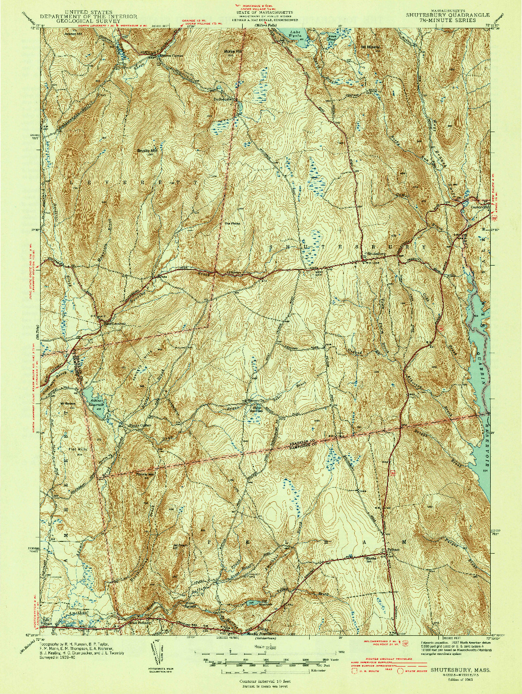 USGS 1:31680-SCALE QUADRANGLE FOR SHUTESBURY, MA 1943
