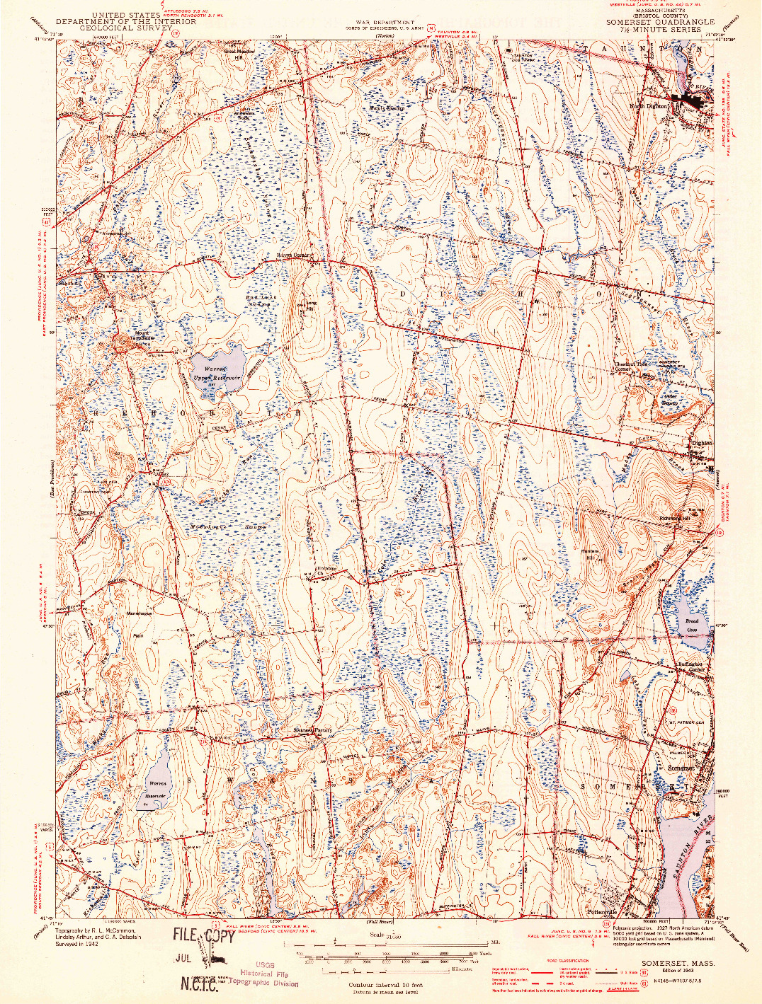 USGS 1:31680-SCALE QUADRANGLE FOR SOMERSET, MA 1943