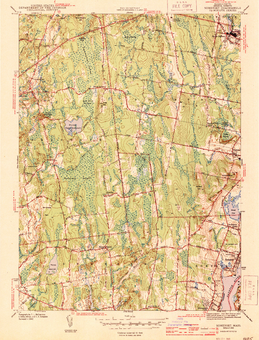 USGS 1:31680-SCALE QUADRANGLE FOR SOMERSET, MA 1943