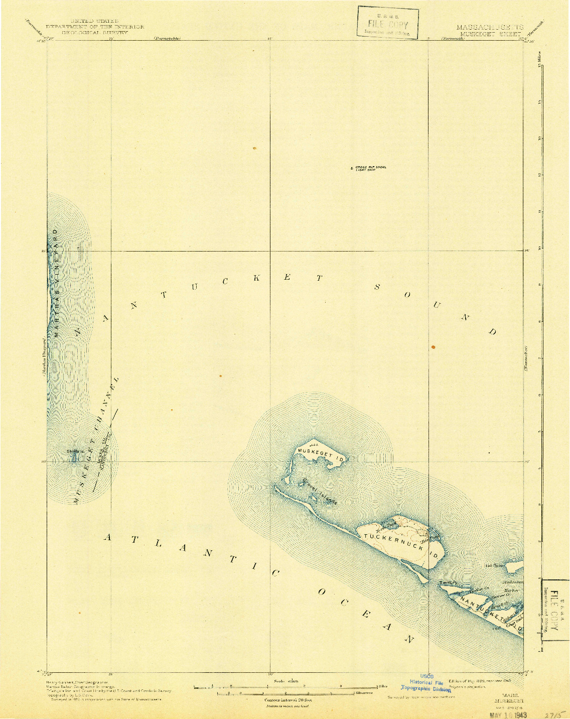 USGS 1:62500-SCALE QUADRANGLE FOR MUSKEGET, MA 1899