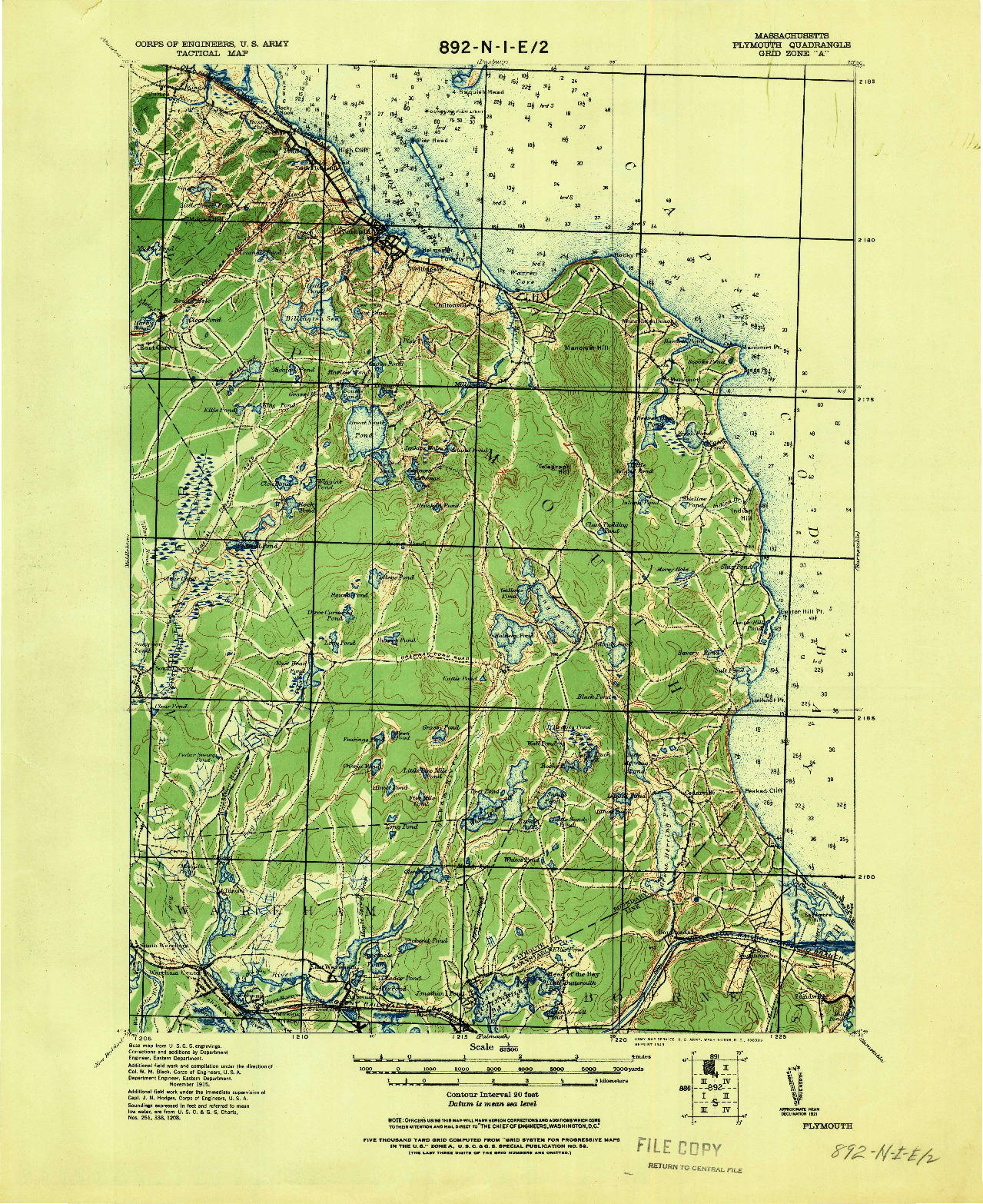 USGS 1:62500-SCALE QUADRANGLE FOR PLYMOUTH, MA 1943