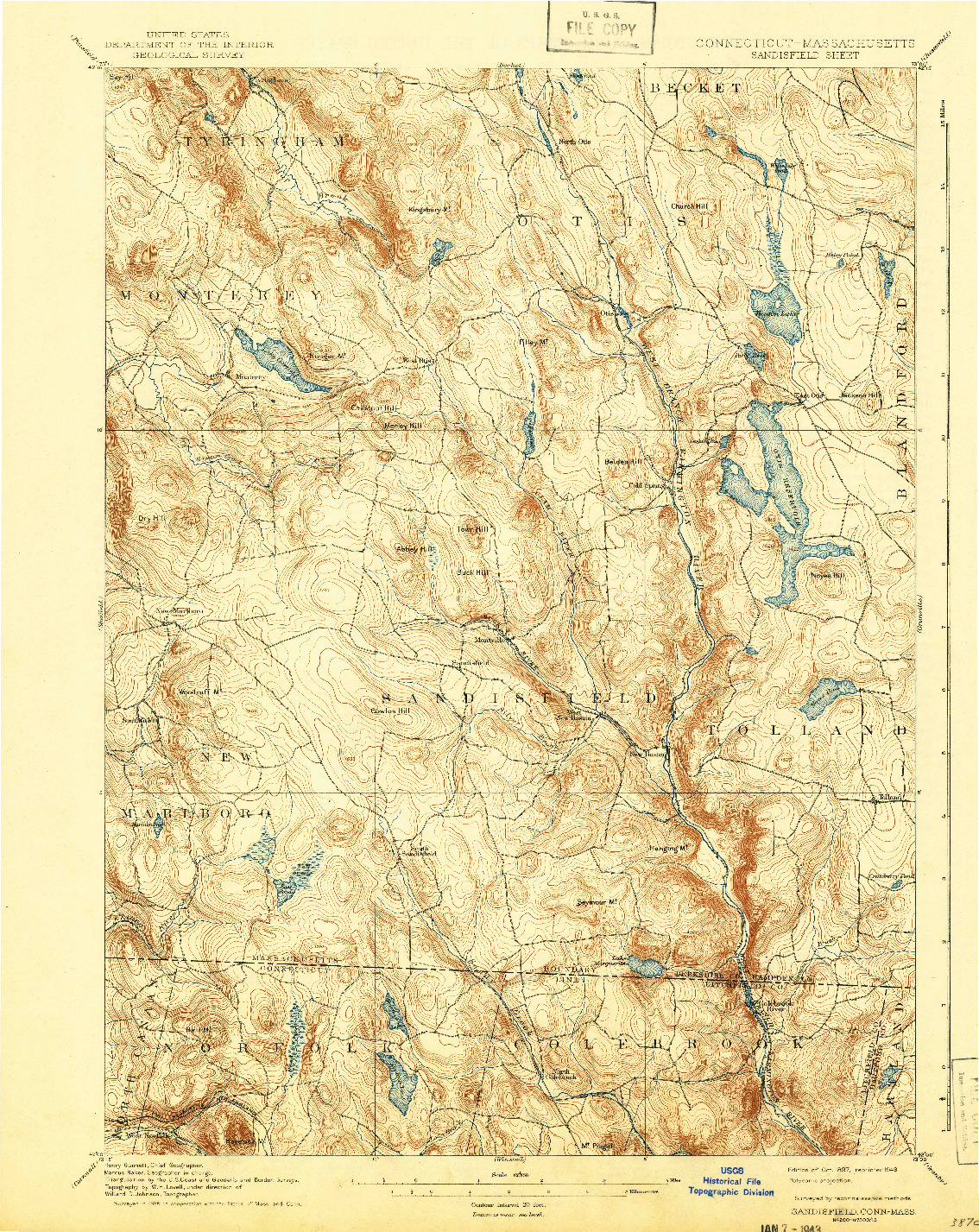 USGS 1:62500-SCALE QUADRANGLE FOR SANDISFIELD, MA 1897