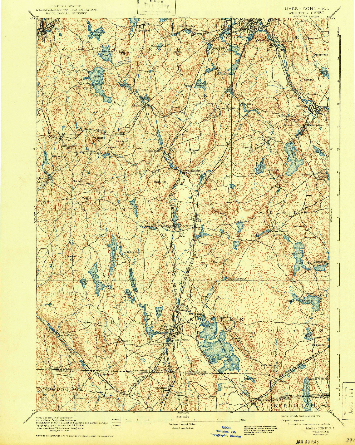 USGS 1:62500-SCALE QUADRANGLE FOR WEBSTER, MA 1892