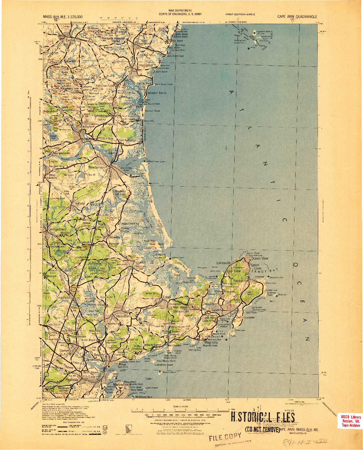 USGS 1:125000-SCALE QUADRANGLE FOR CAPE ANN, MA 1943