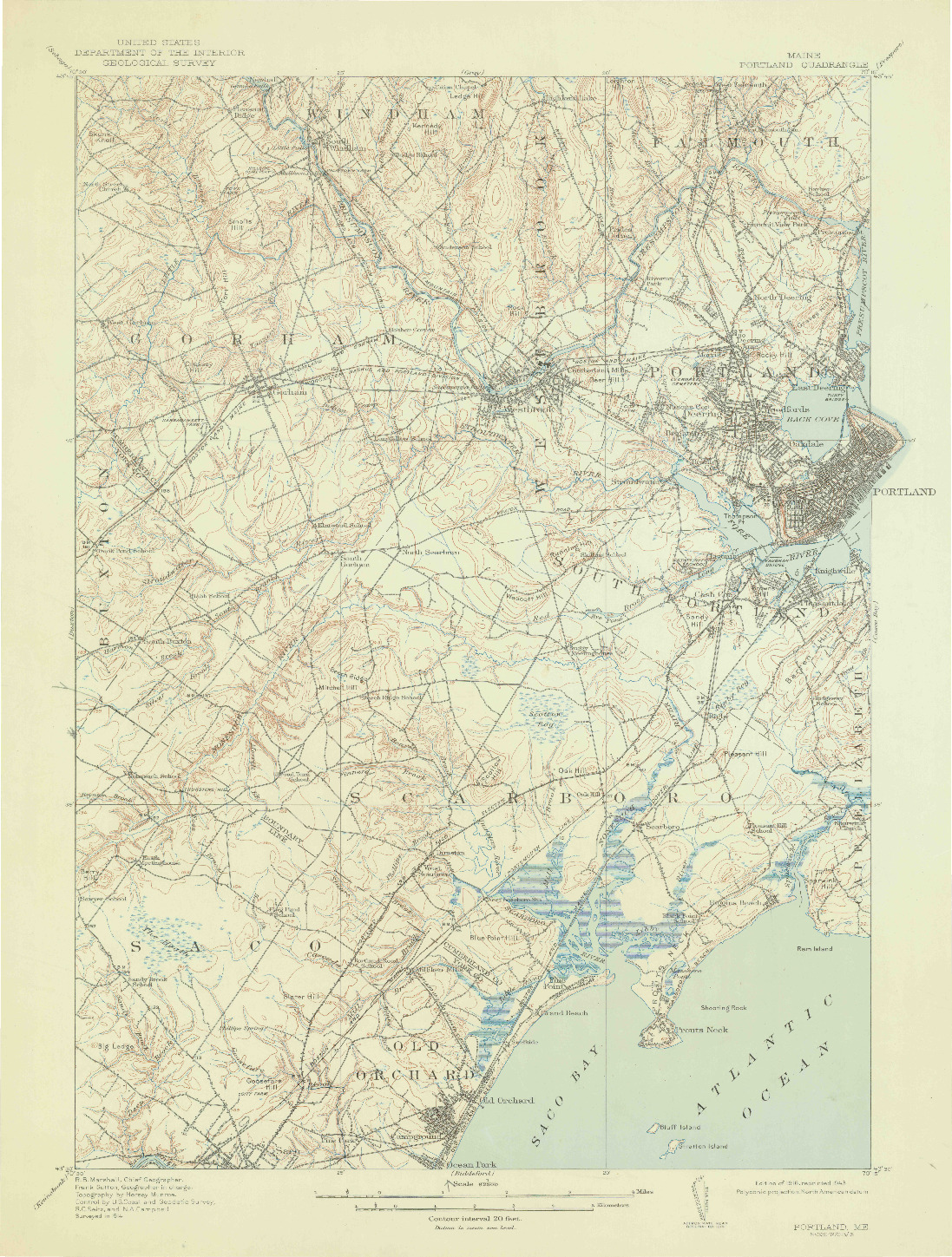 USGS 1:62500-SCALE QUADRANGLE FOR PORTLAND, ME 1916