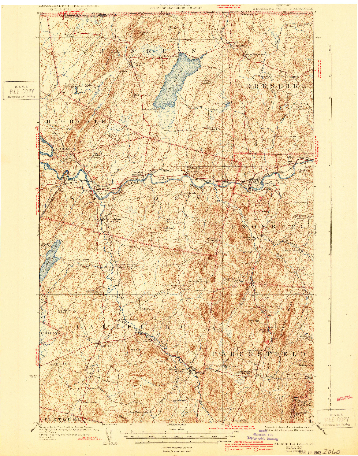 USGS 1:62500-SCALE QUADRANGLE FOR ENOSBURG FALLS, VT 1924