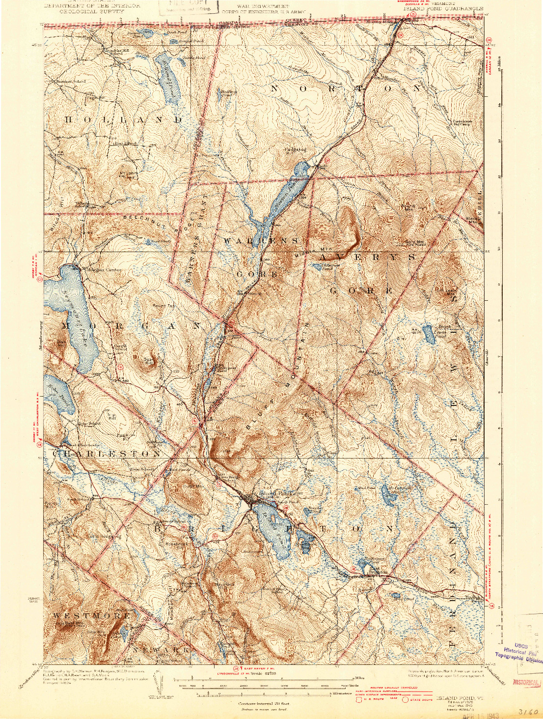 USGS 1:62500-SCALE QUADRANGLE FOR ISLAND POND, VT 1926