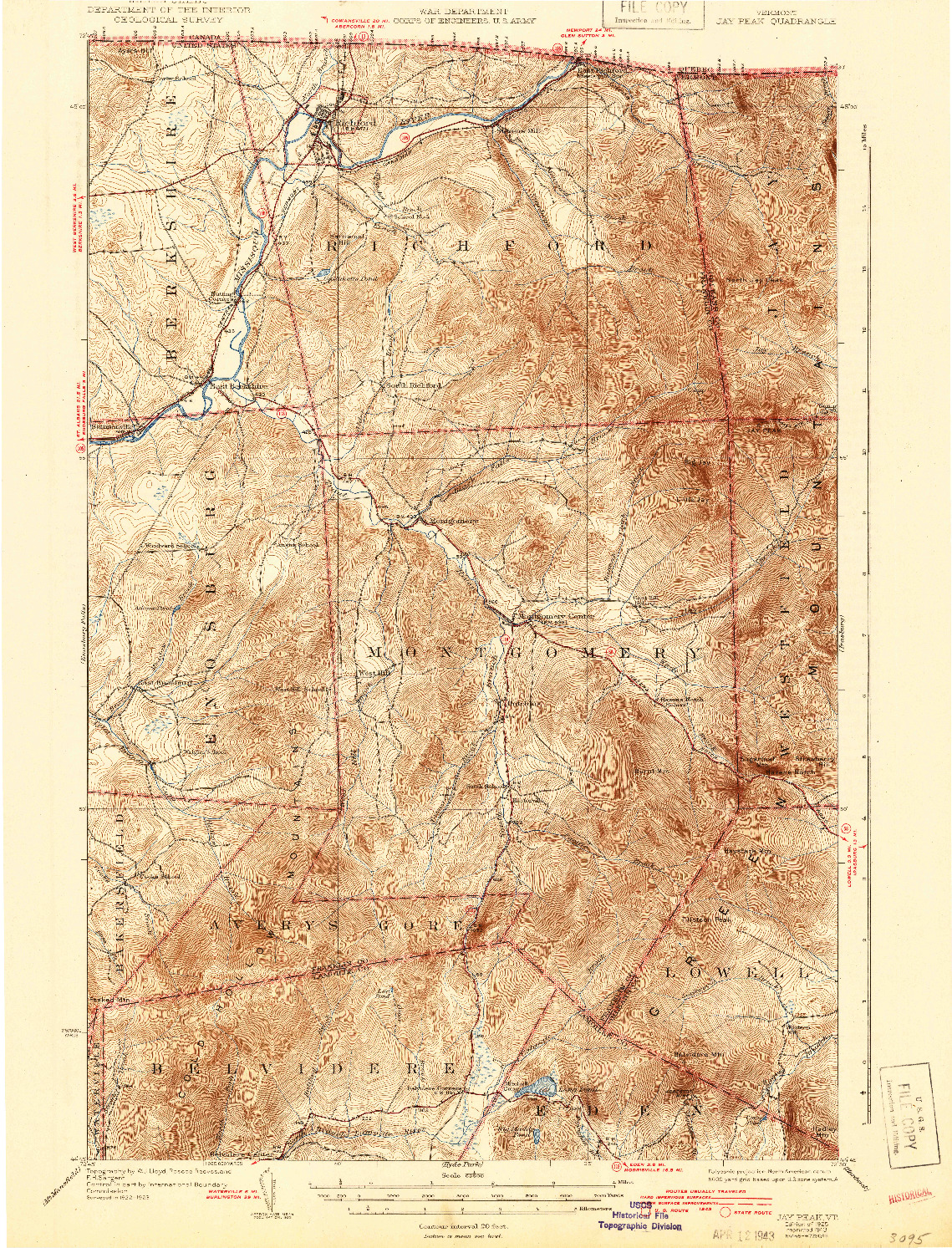 USGS 1:62500-SCALE QUADRANGLE FOR JAY PEAK, VT 1925