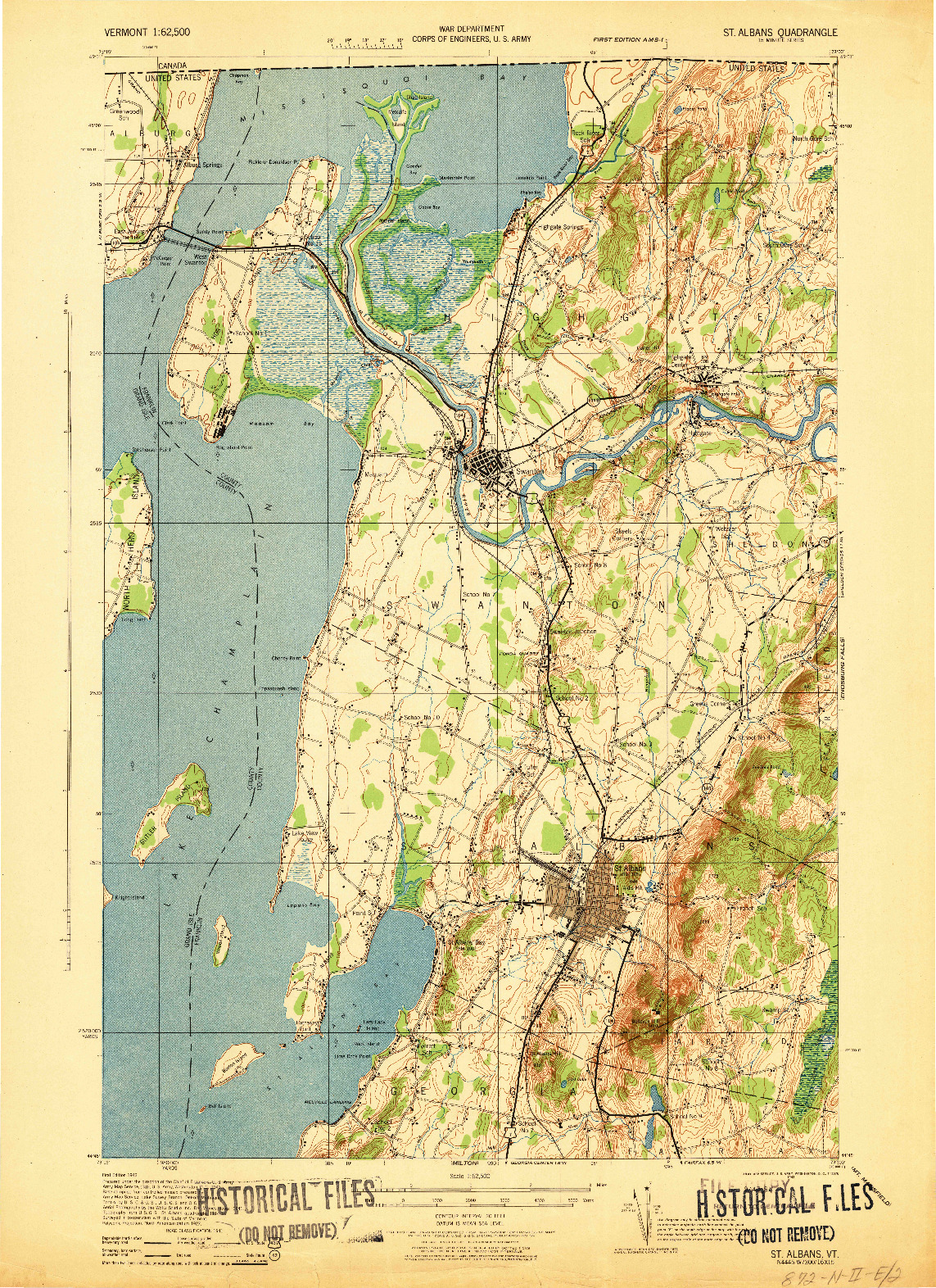 USGS 1:62500-SCALE QUADRANGLE FOR ST. ALBANS, VT 1943