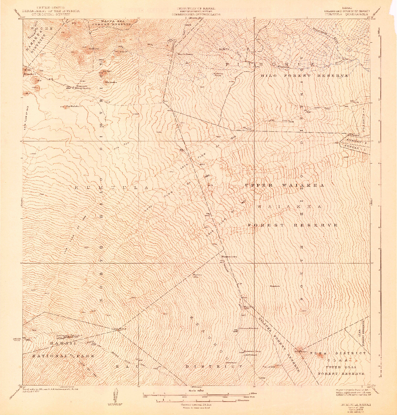 USGS 1:62500-SCALE QUADRANGLE FOR HUMUULA, HI 1930