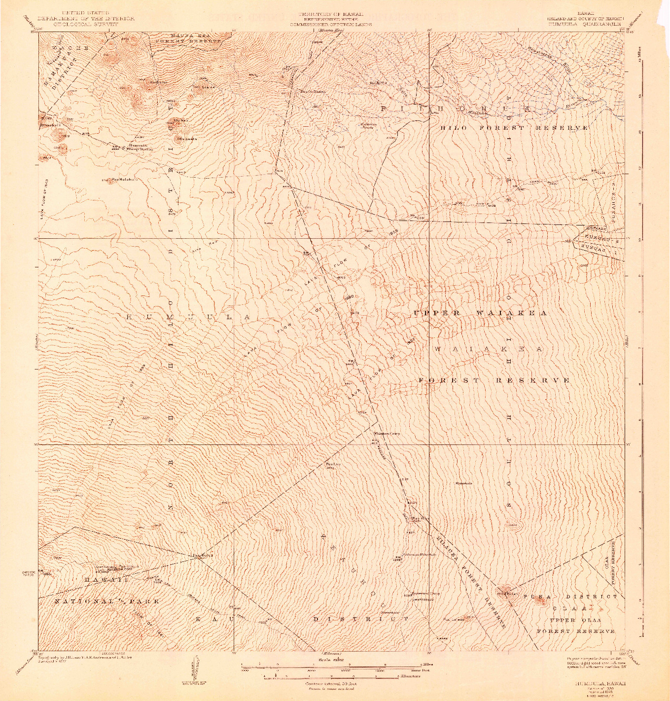 USGS 1:62500-SCALE QUADRANGLE FOR HUMUULA, HI 1930