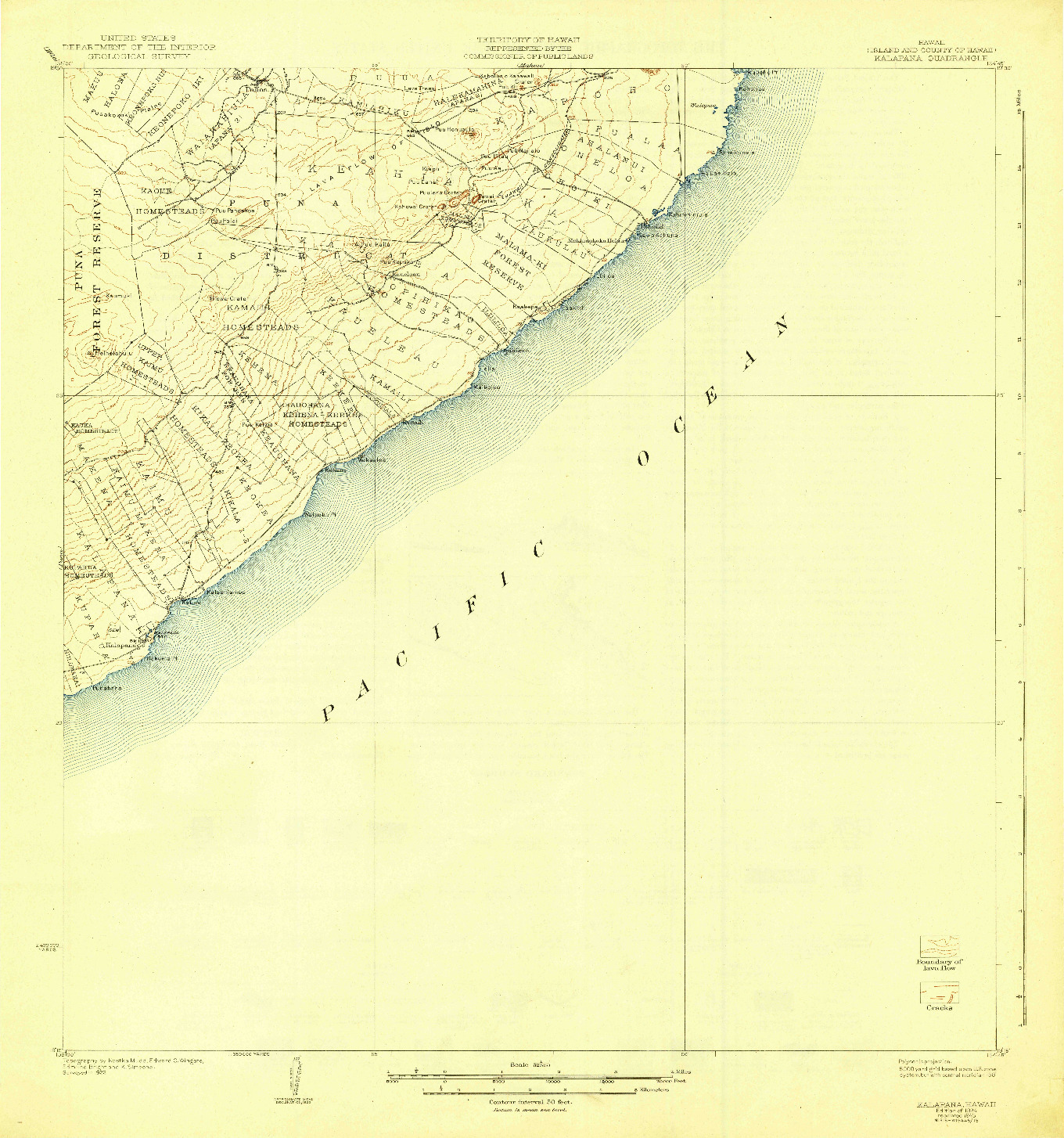 USGS 1:62500-SCALE QUADRANGLE FOR KALAPANA, HI 1924