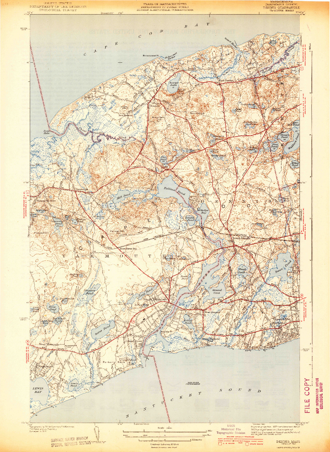 USGS 1:31680-SCALE QUADRANGLE FOR DENNIS, MA 1943