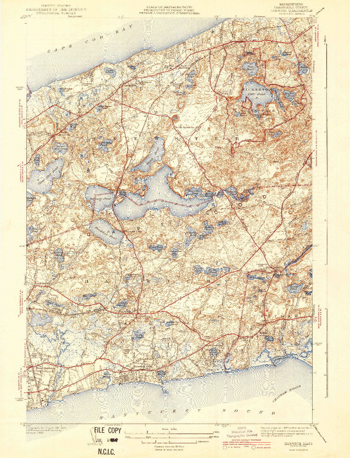 USGS 1:31680-SCALE QUADRANGLE FOR HARWICH, MA 1943