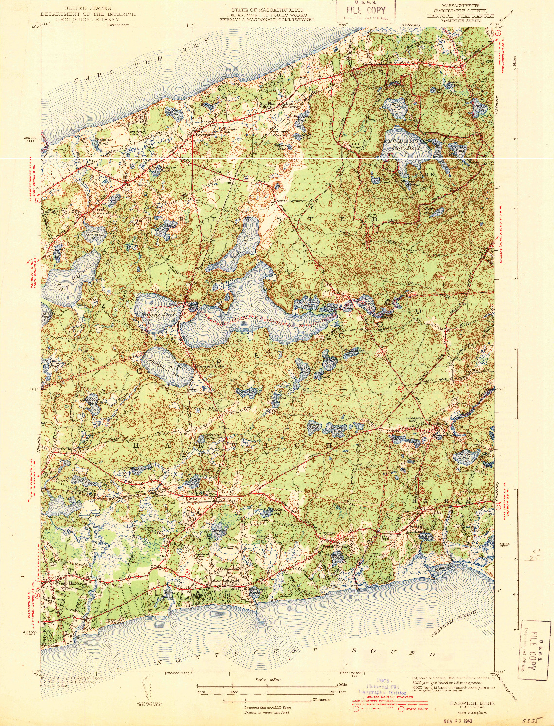 USGS 1:31680-SCALE QUADRANGLE FOR HARWICH, MA 1943