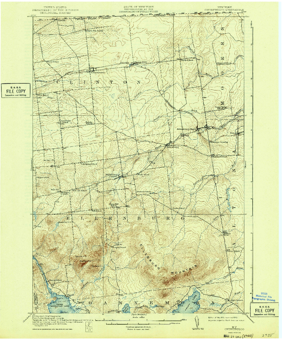 USGS 1:62500-SCALE QUADRANGLE FOR CHURUBUSCO, NY 1915