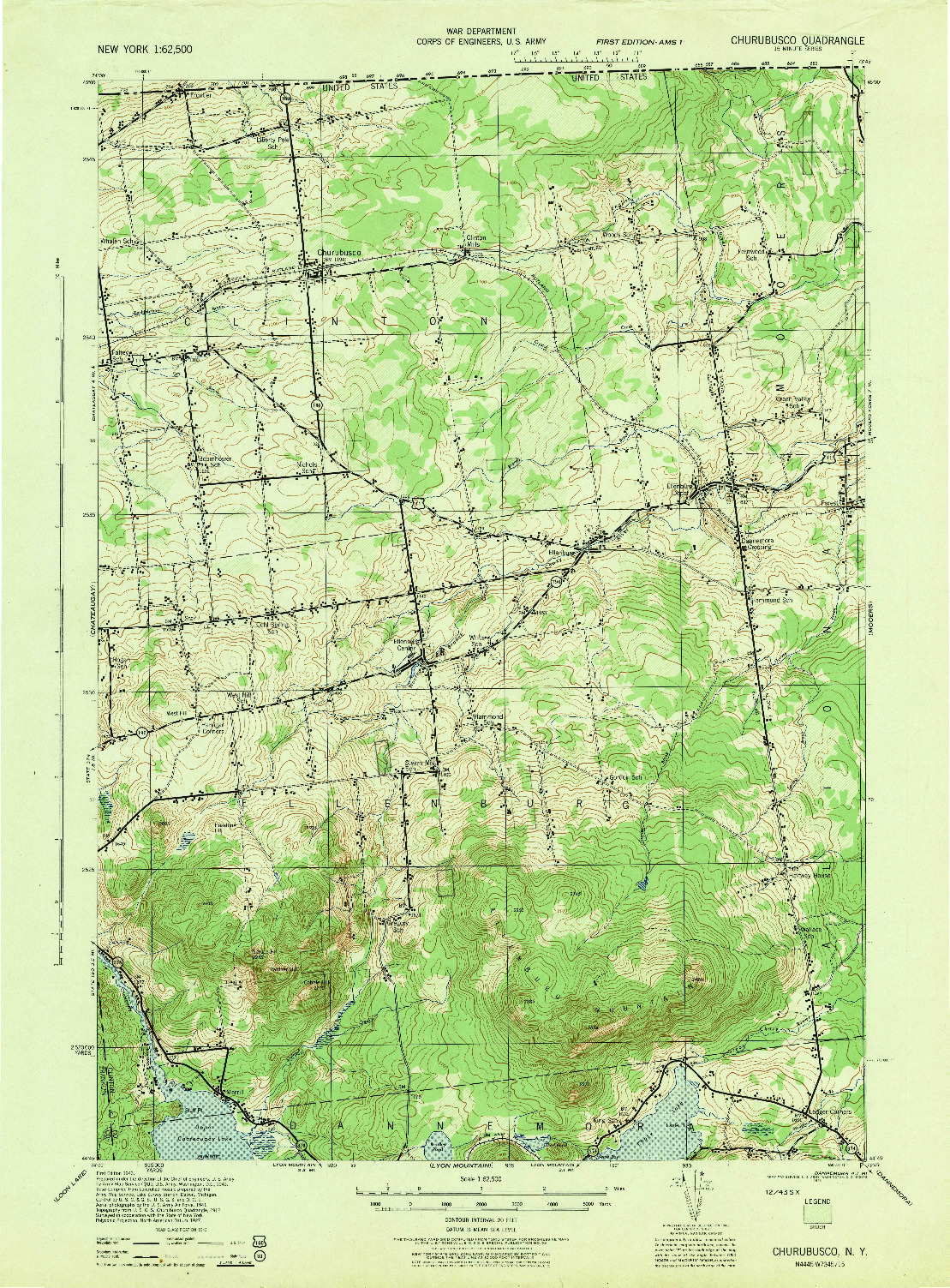 USGS 1:62500-SCALE QUADRANGLE FOR CHURUBUSCO, NY 1943