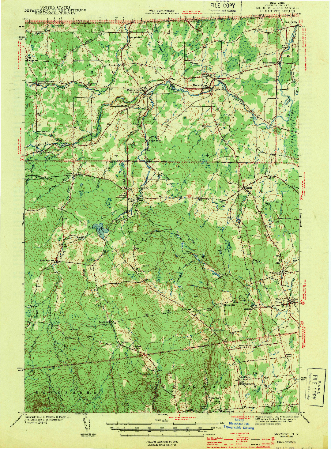 USGS 1:62500-SCALE QUADRANGLE FOR MOOERS, NY 1943