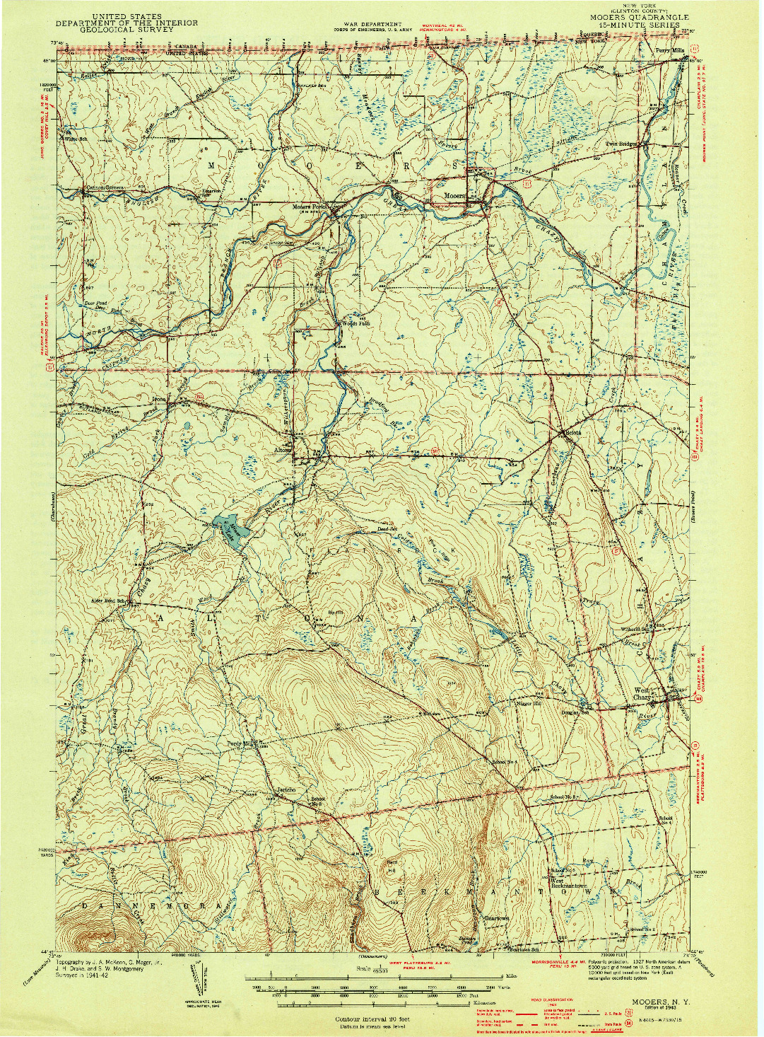 USGS 1:62500-SCALE QUADRANGLE FOR MOOERS, NY 1943