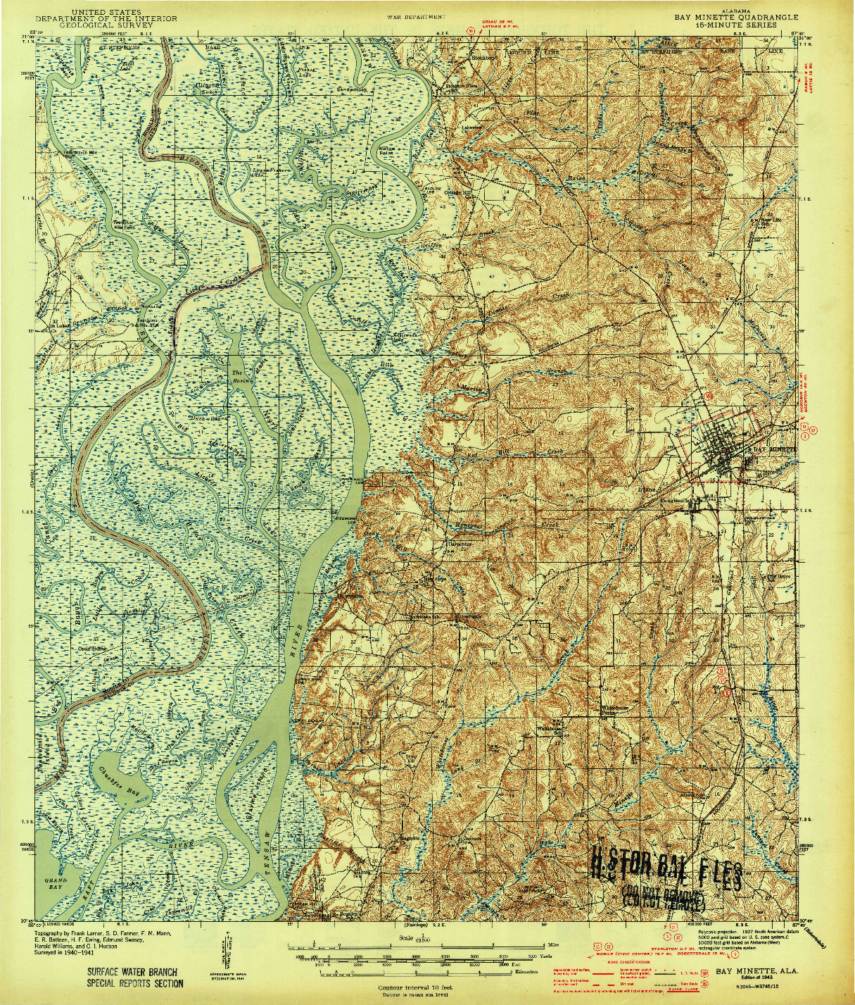 USGS 1:62500-SCALE QUADRANGLE FOR BAY MINETTE, AL 1943