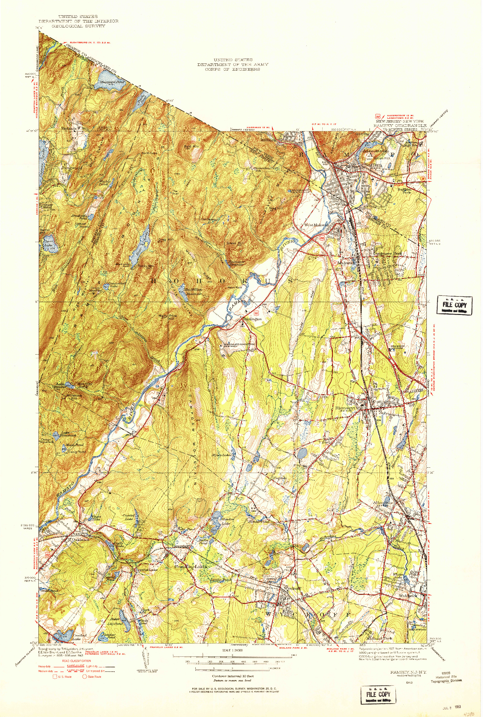 USGS 1:24000-SCALE QUADRANGLE FOR RAMSEY, NJ 1943
