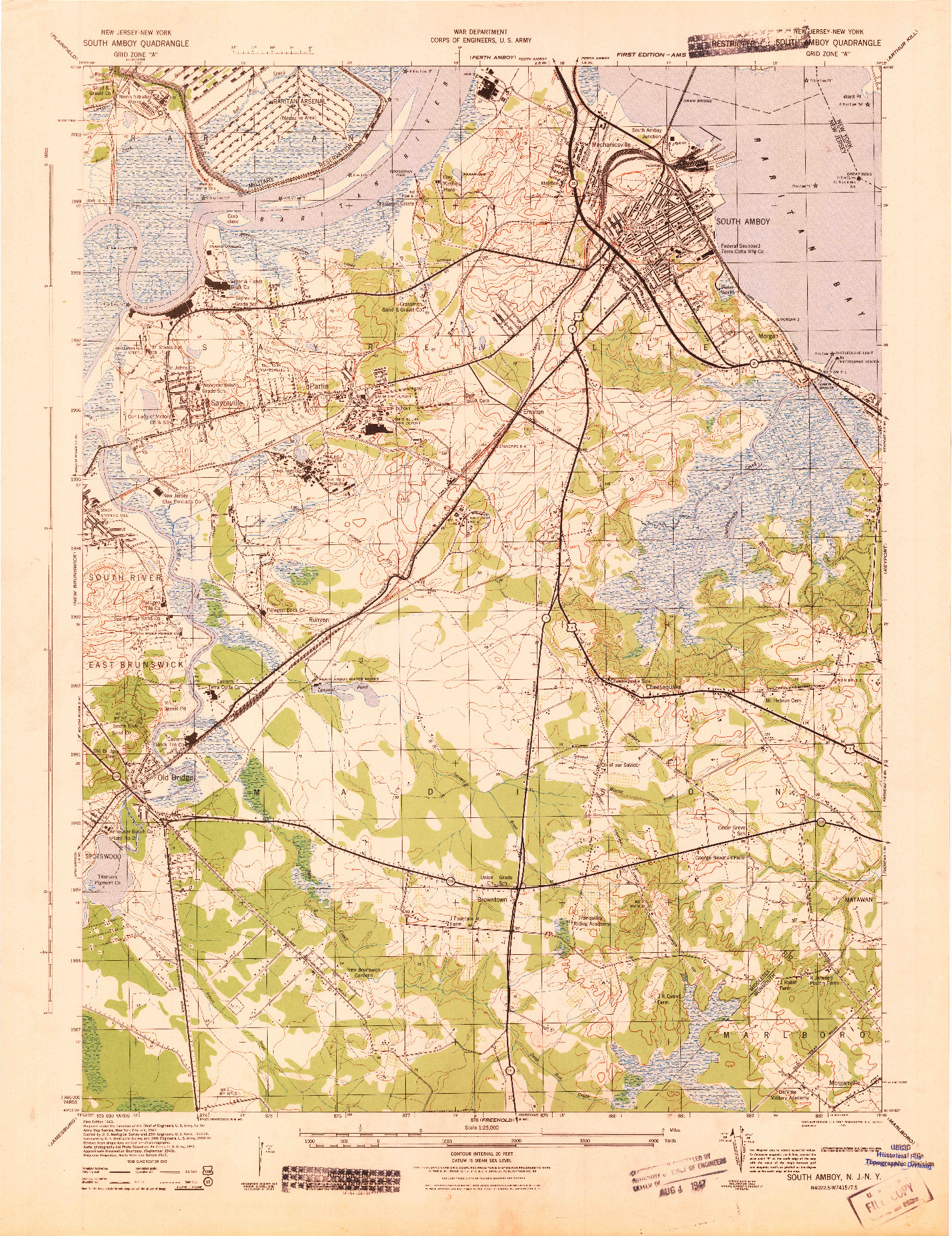 USGS 1:25000-SCALE QUADRANGLE FOR SOUTH AMBOY, NJ 1943