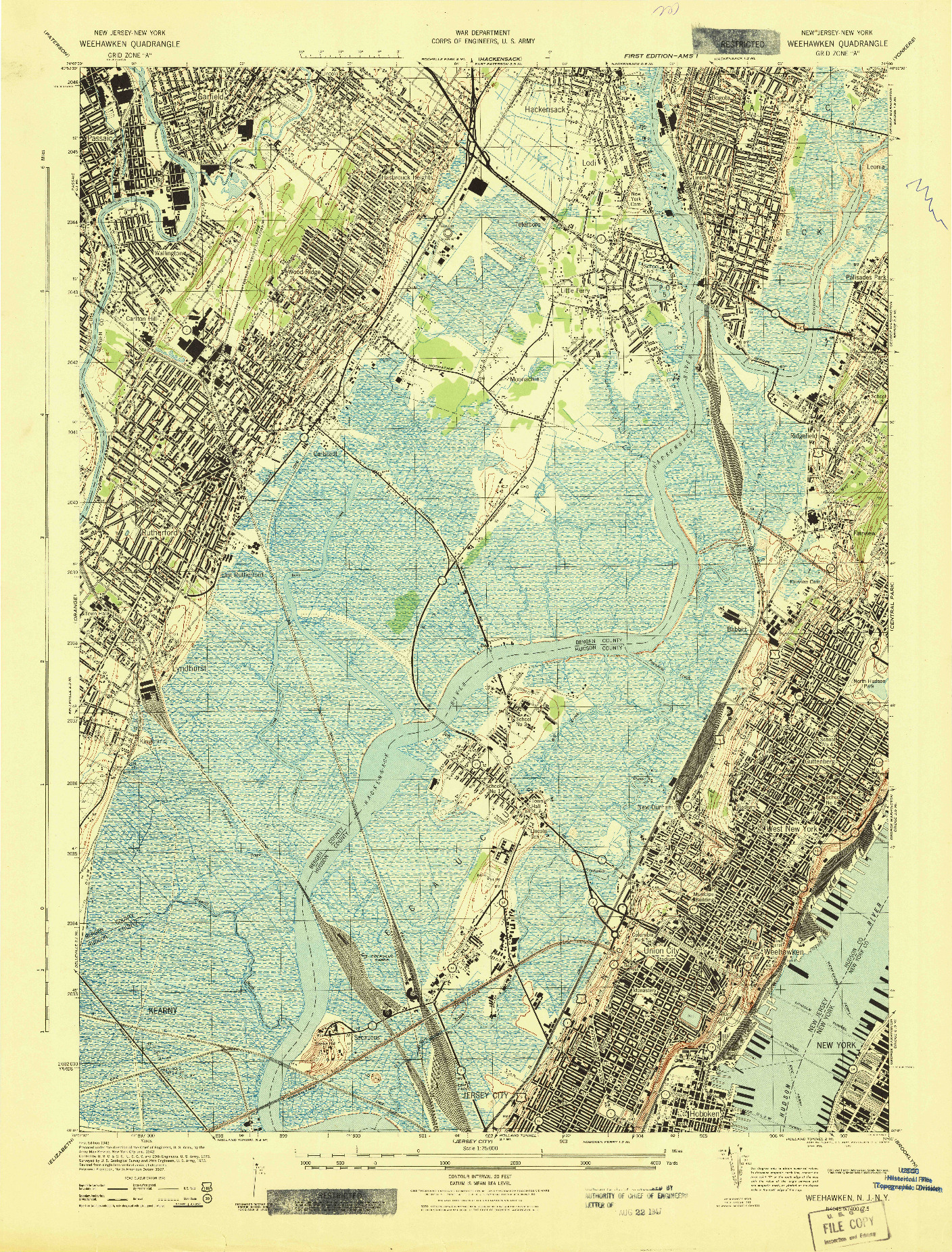 USGS 1:25000-SCALE QUADRANGLE FOR WEEHAWKEN, NJ 1943
