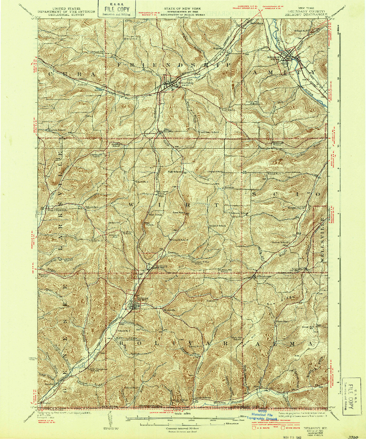 USGS 1:62500-SCALE QUADRANGLE FOR BELMONT, NY 1925